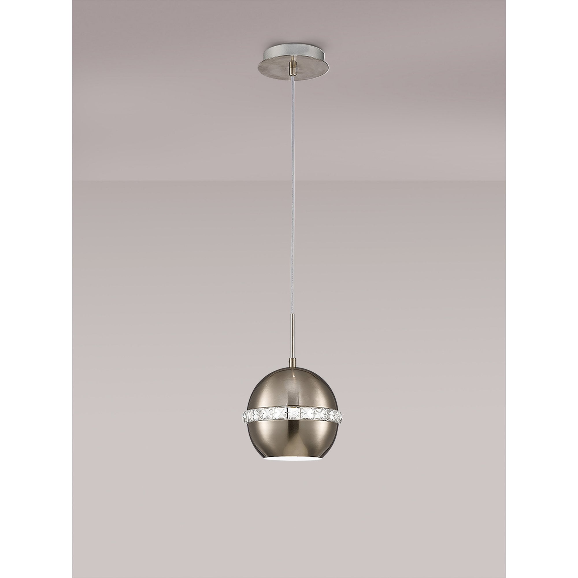 Diyas IL31612 Andrea Single Pendant 1 Light E27 Satin Nickel/Crystal