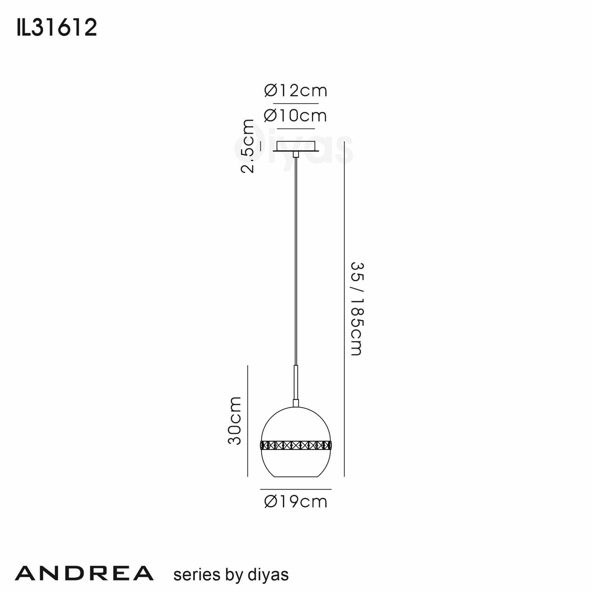 Diyas IL31612 Andrea Single Pendant 1 Light E27 Satin Nickel/Crystal