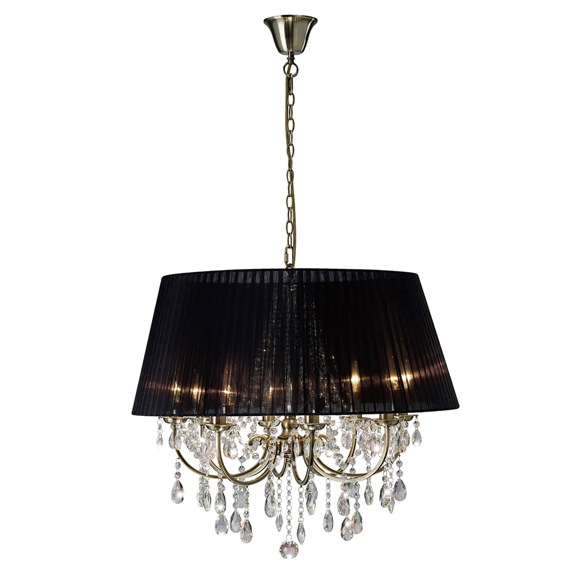 Diyas IL30057 Olivia Pendant With Black Shade 8 Light Antique Brass/Crystal
