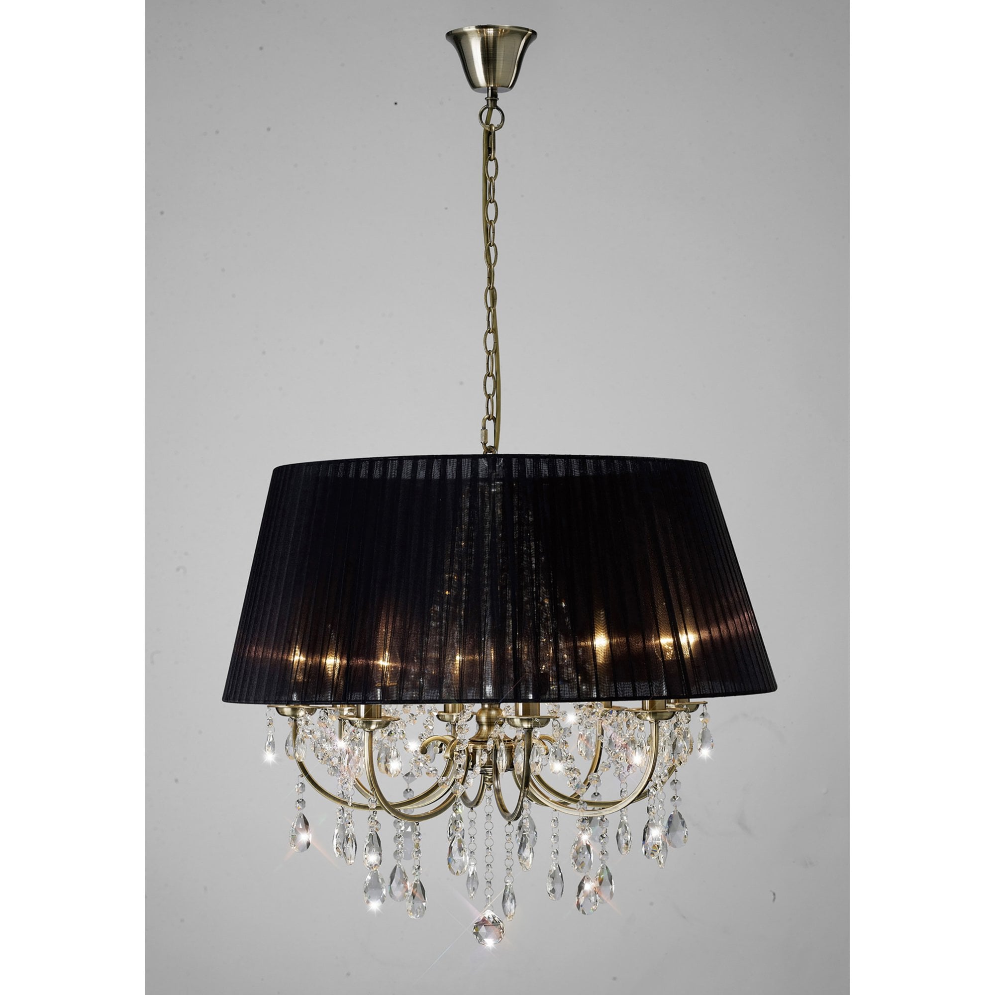 Diyas IL30057 Olivia Pendant With Black Shade 8 Light Antique Brass/Crystal