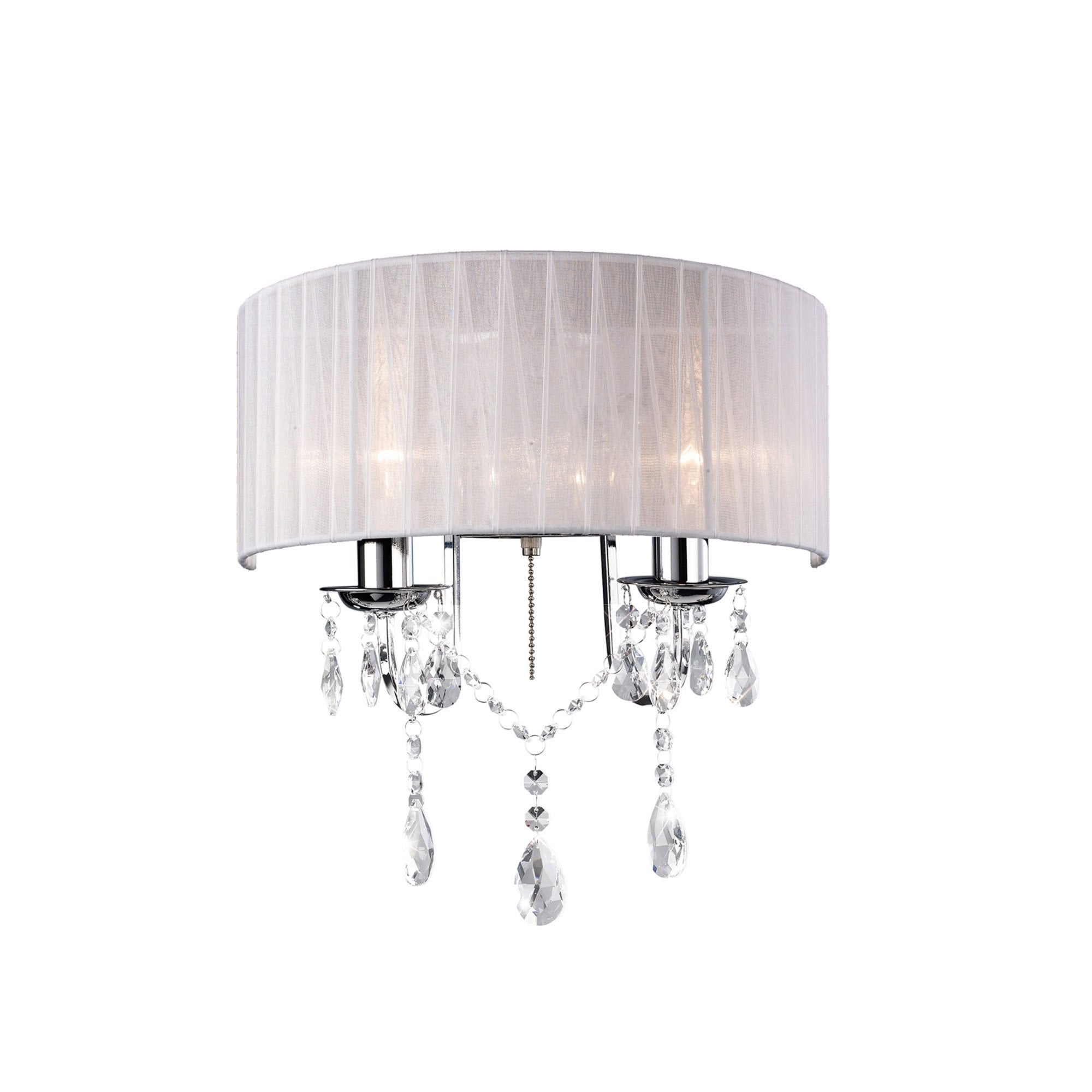 Diyas IL30061 Olivia Wall Light Switched With White Shade 2 Light Polished Chrome/Crystal