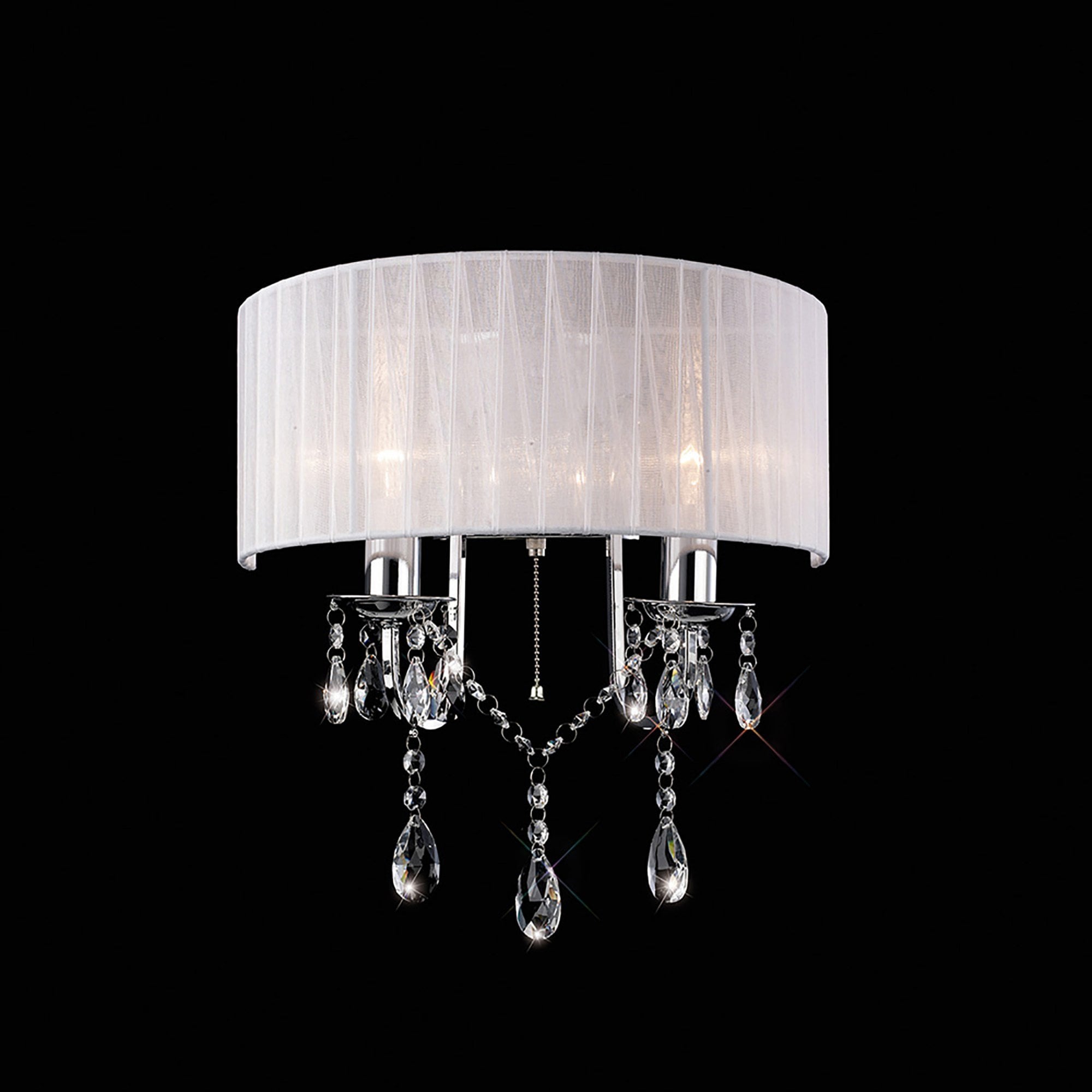 Diyas IL30061 Olivia Wall Light Switched With White Shade 2 Light Polished Chrome/Crystal