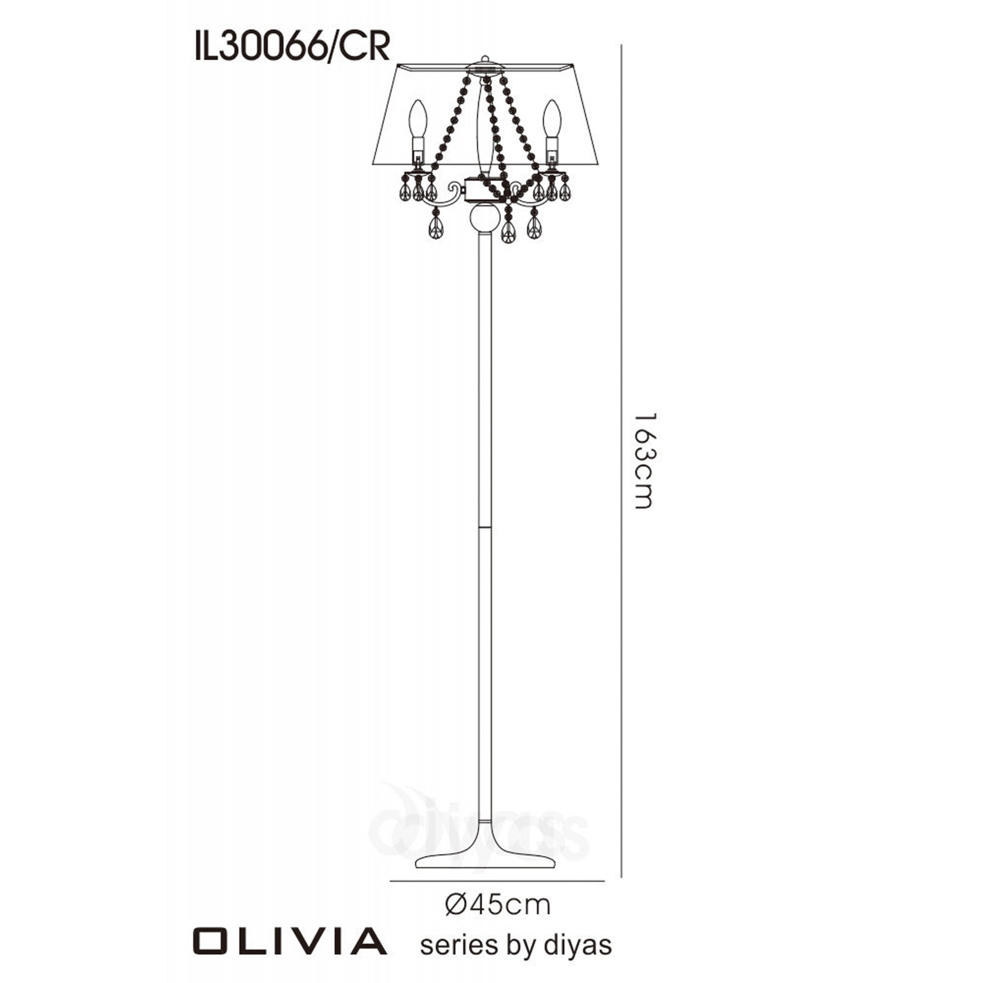 Diyas IL30063 Olivia Floor Lamp With Ivory Cream Shade 3 Light Polished Chrome/Crystal