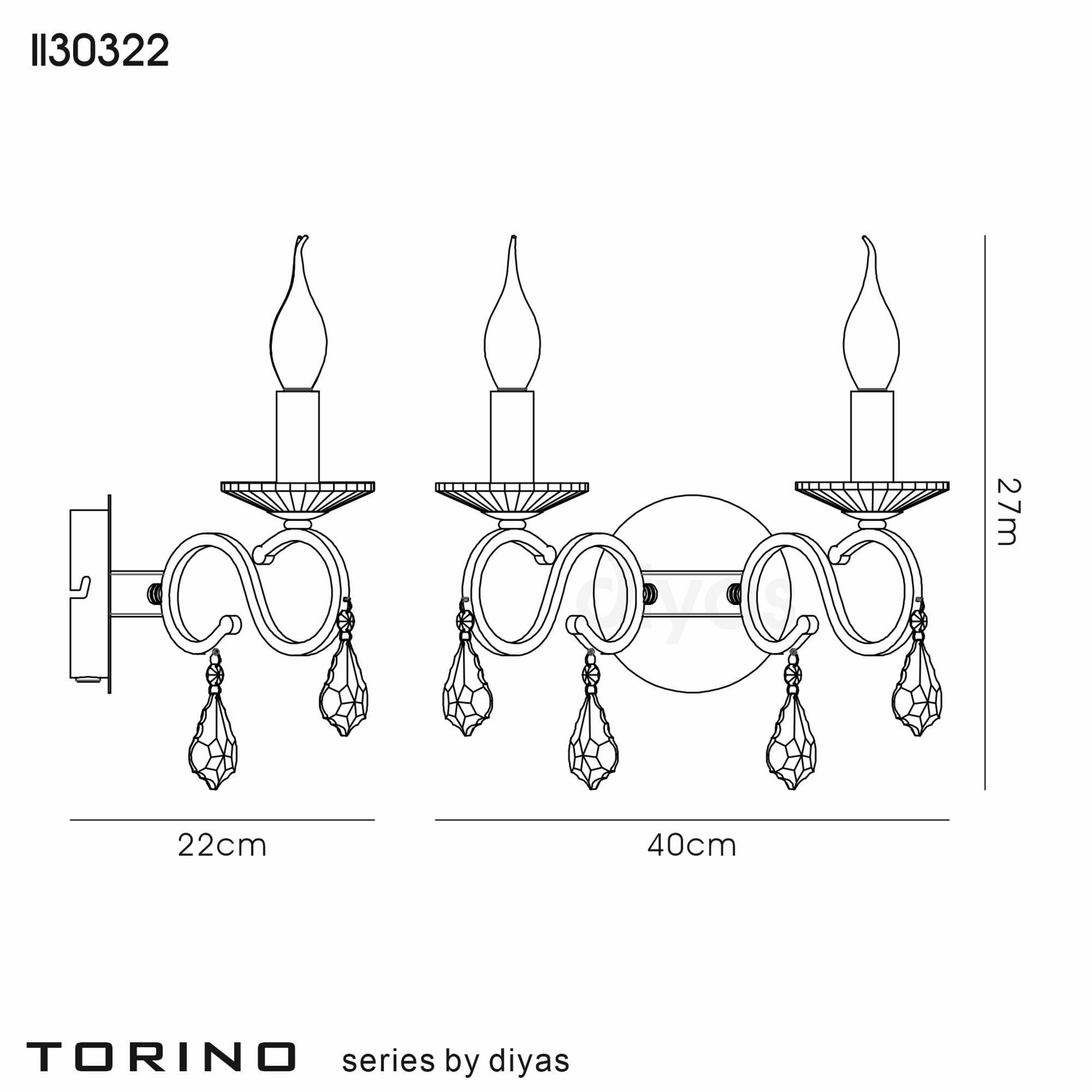 Diyas IL30322 Torino Wall Light Switched 2 Light French Gold/Crystal