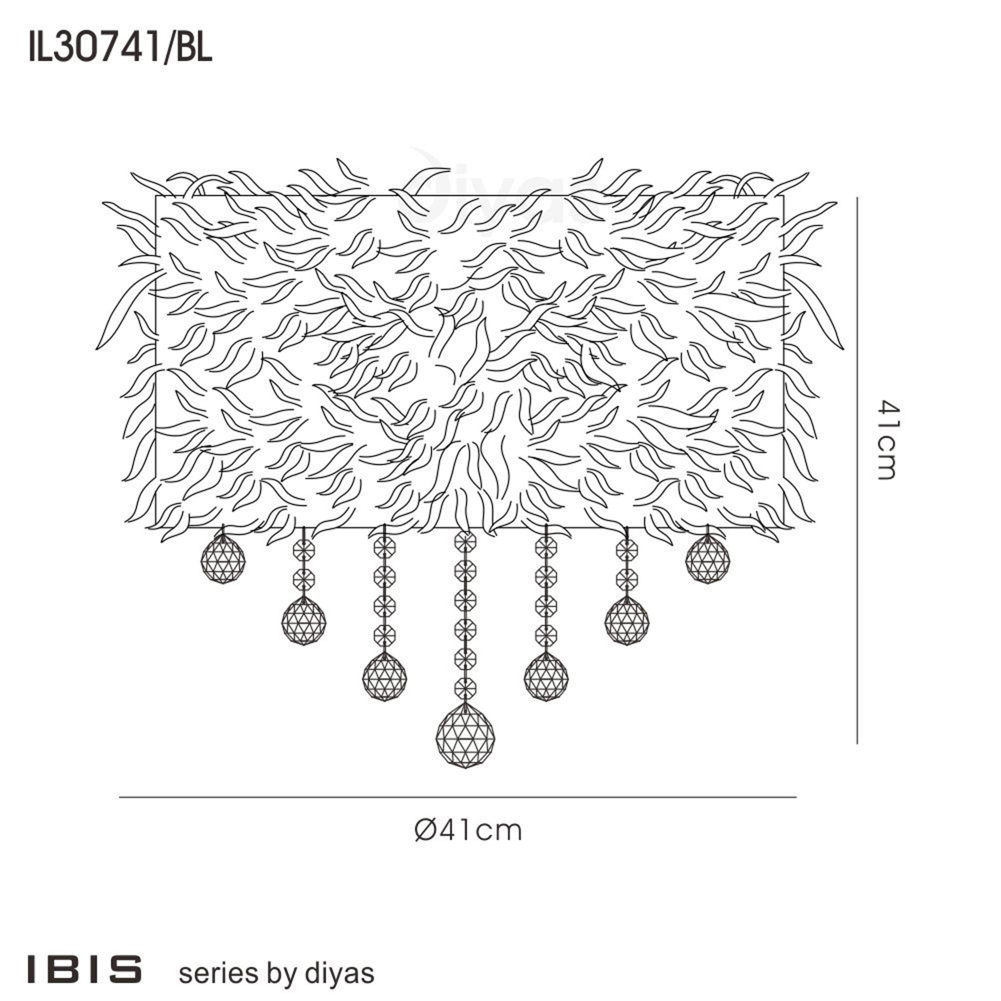 Diyas IL30741/BL Ibis Ceiling With Black Feather Shade 3 Light Polished Chrome/Crystal