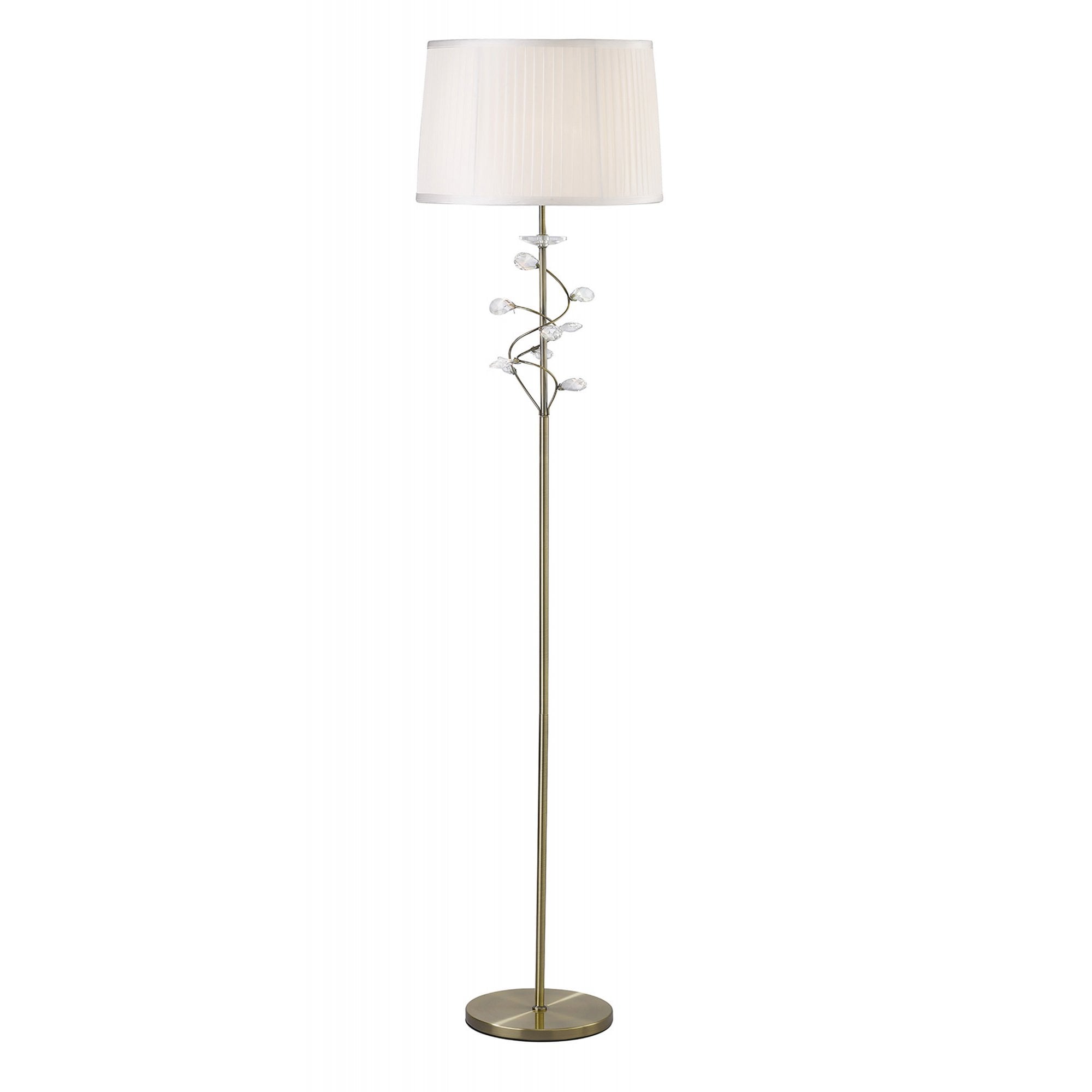 Diyas IL31224/WH Willow Floor Lamp With White Shade 1 Light Antique Brass/Crystal