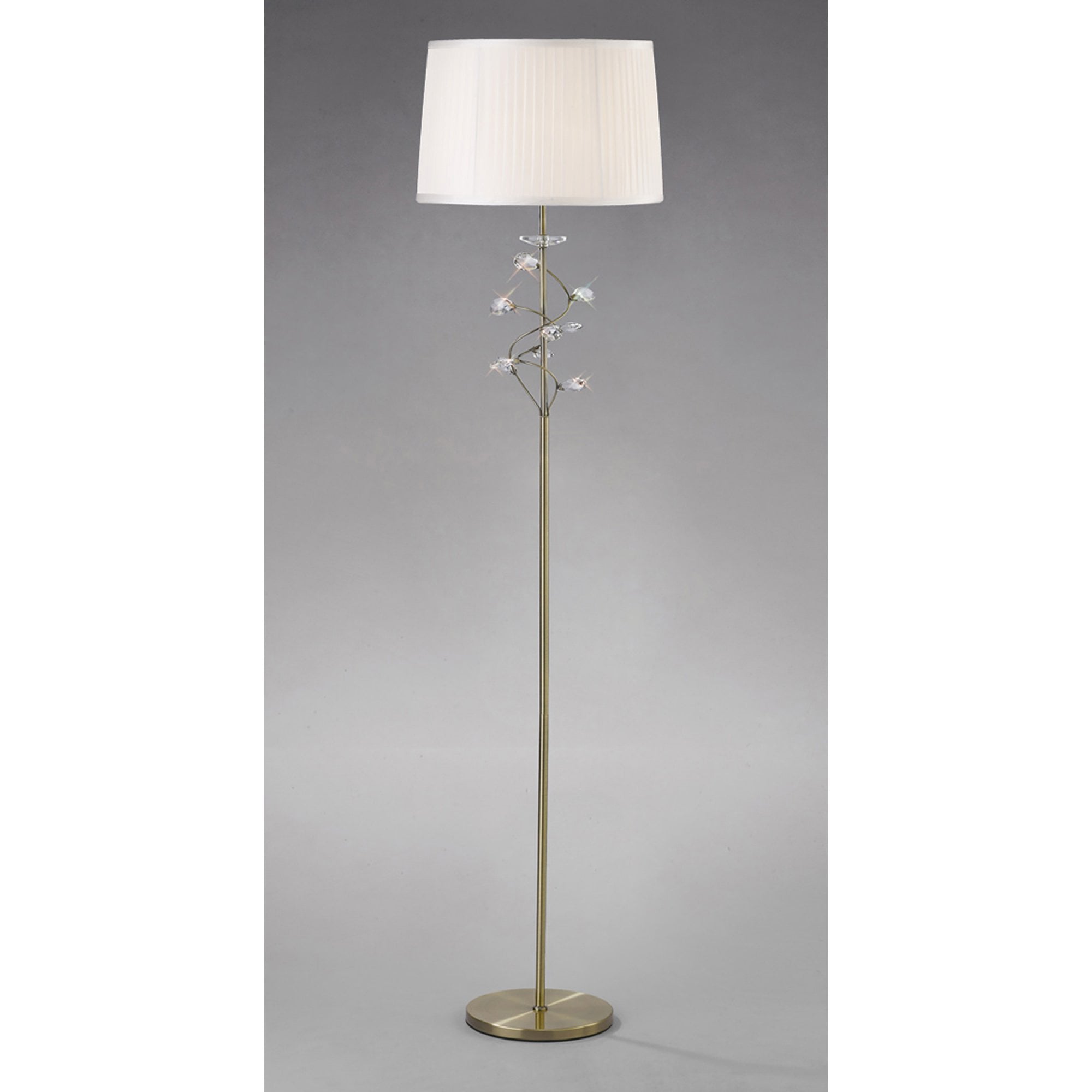 Diyas IL31224/WH Willow Floor Lamp With White Shade 1 Light Antique Brass/Crystal