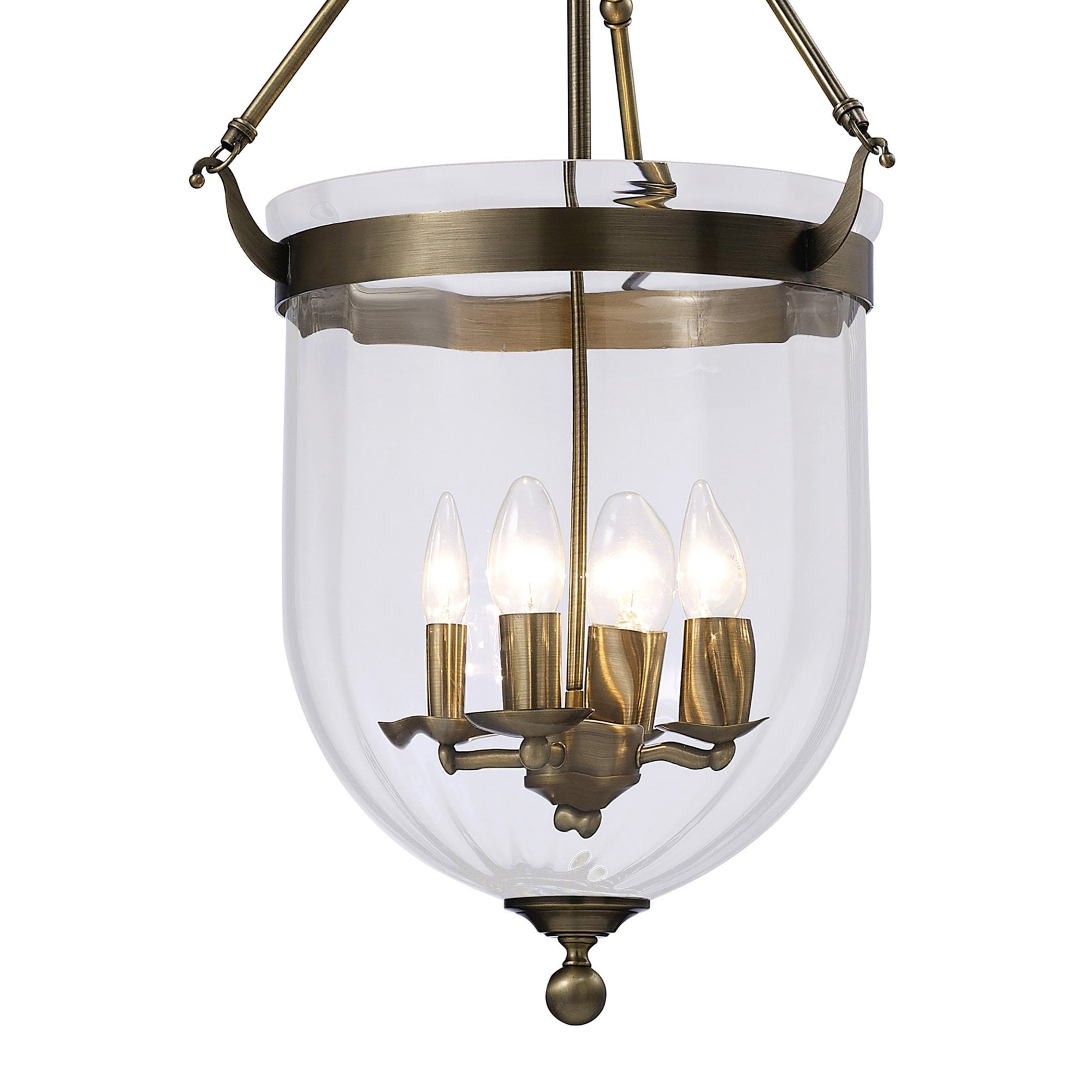 Diyas IL31077 Aubrey Pendant 4 Light Antique Brass/Glass
