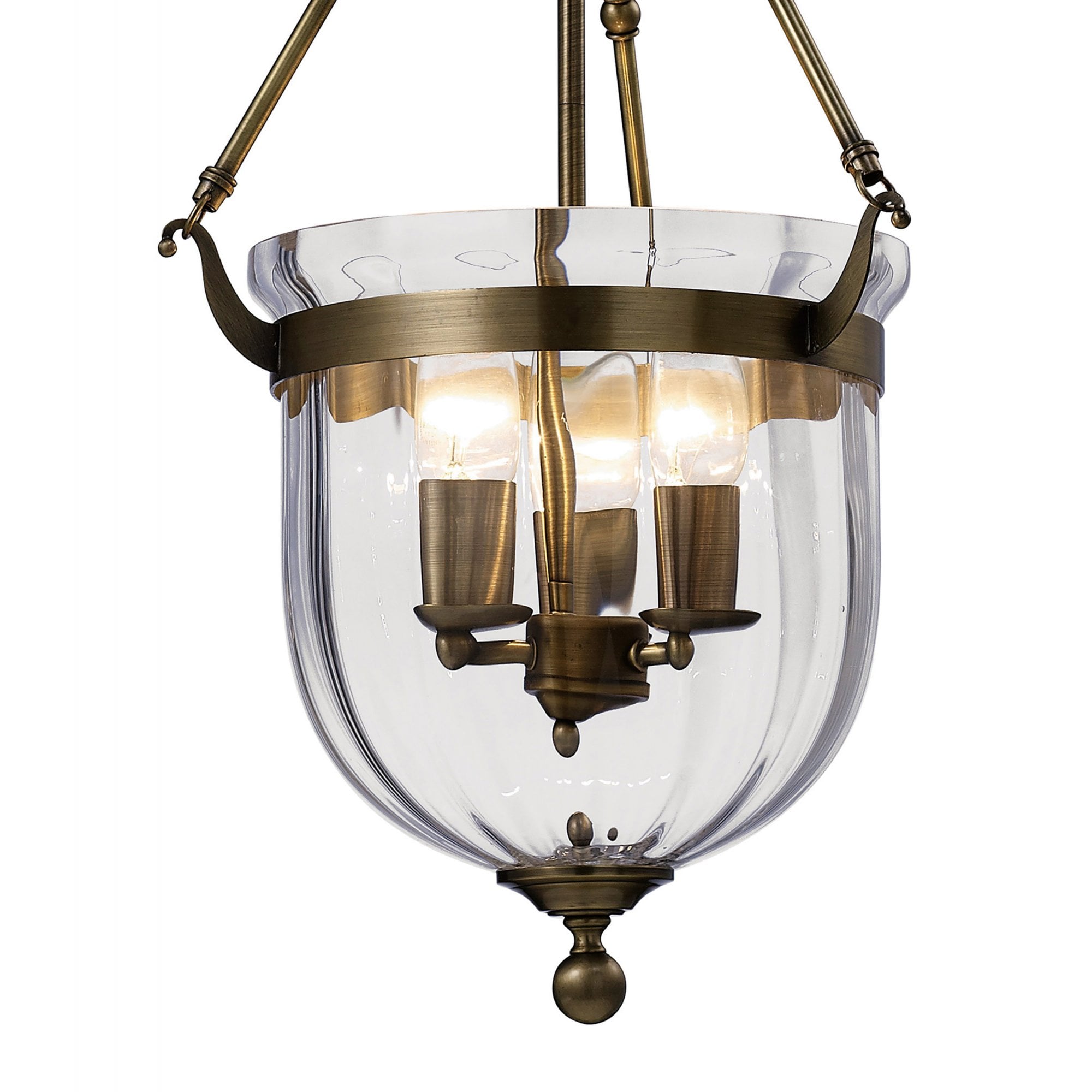 Diyas IL31076 Aubrey Pendant 3 Light Antique Brass/Glass