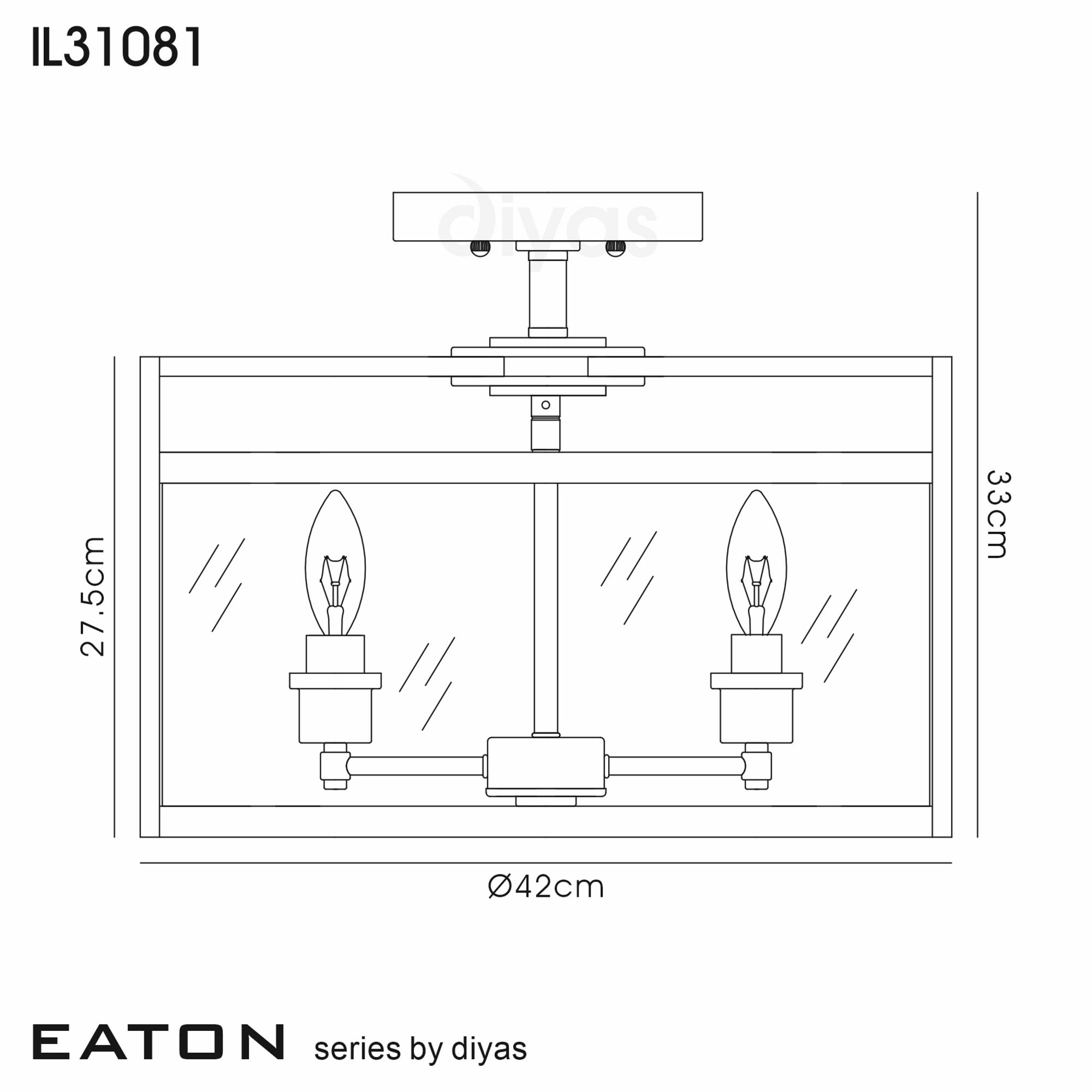 Diyas IL31081 Eaton Semi Ceiling 4 Light Polished Chrome/Glass