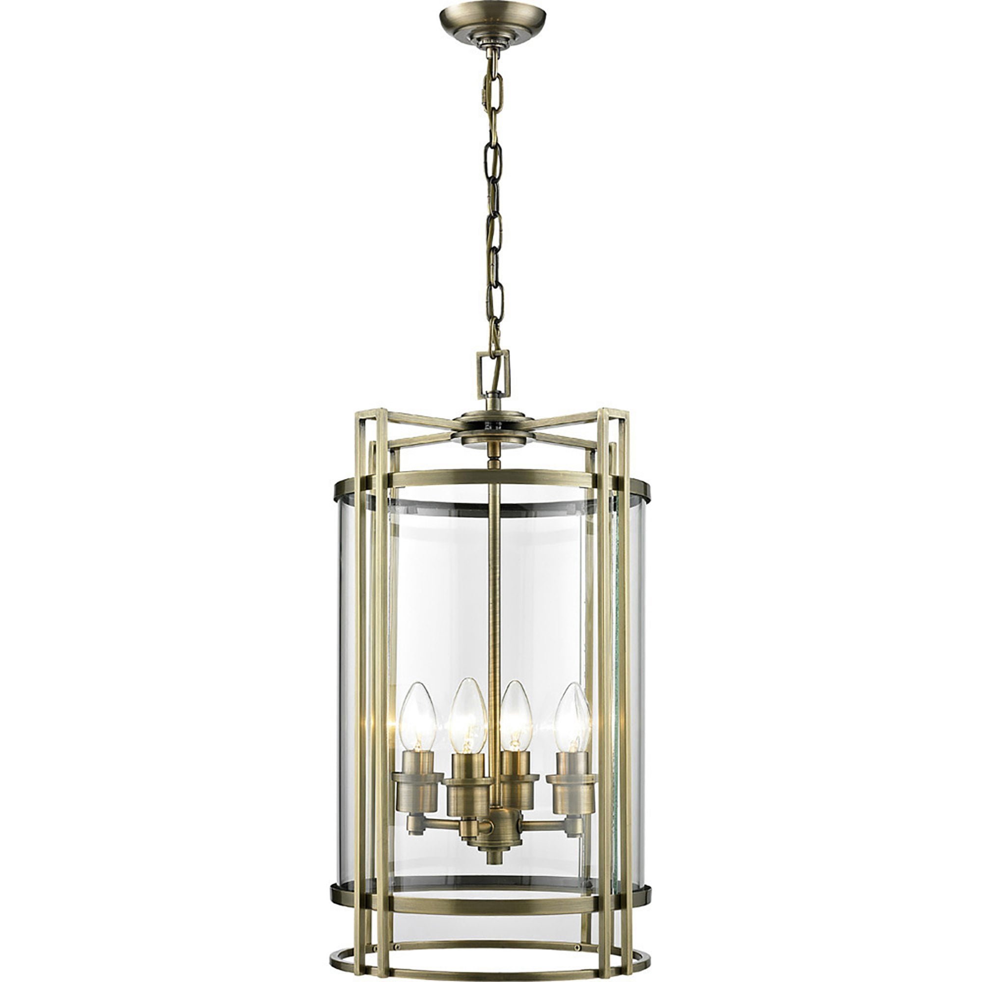 Diyas IL31093 Eaton Pendant 4 Light Antique Brass/Glass