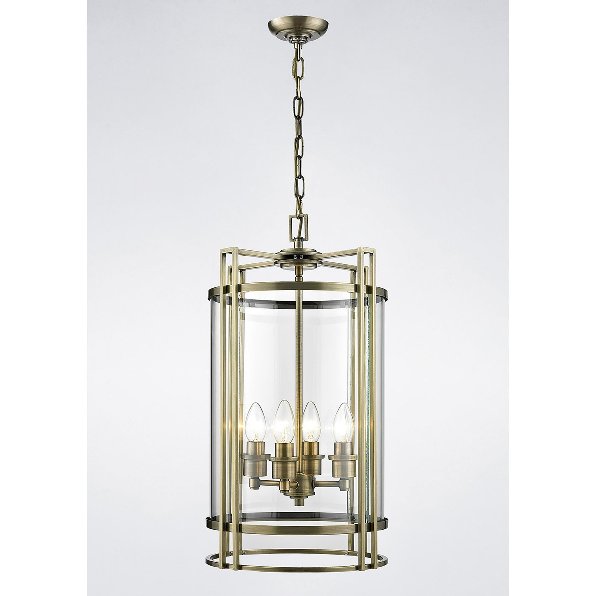 Diyas IL31093 Eaton Pendant 4 Light Antique Brass/Glass