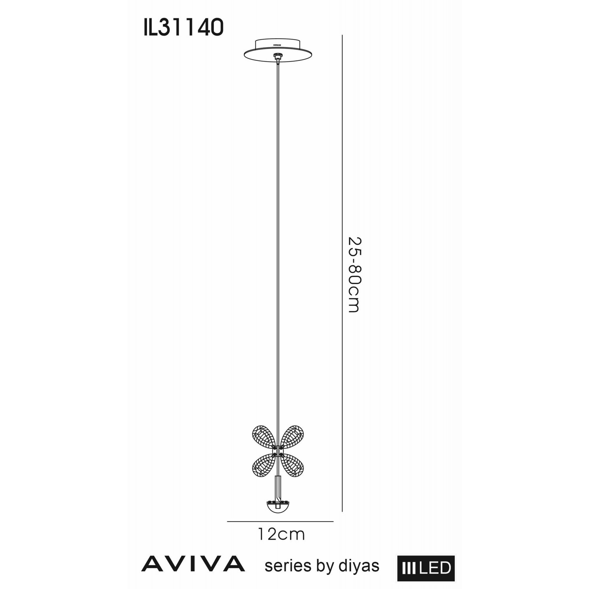 Diyas IL31140 Aviva Pendant 1 Light 4000K LED Polished Chrome/Crystal