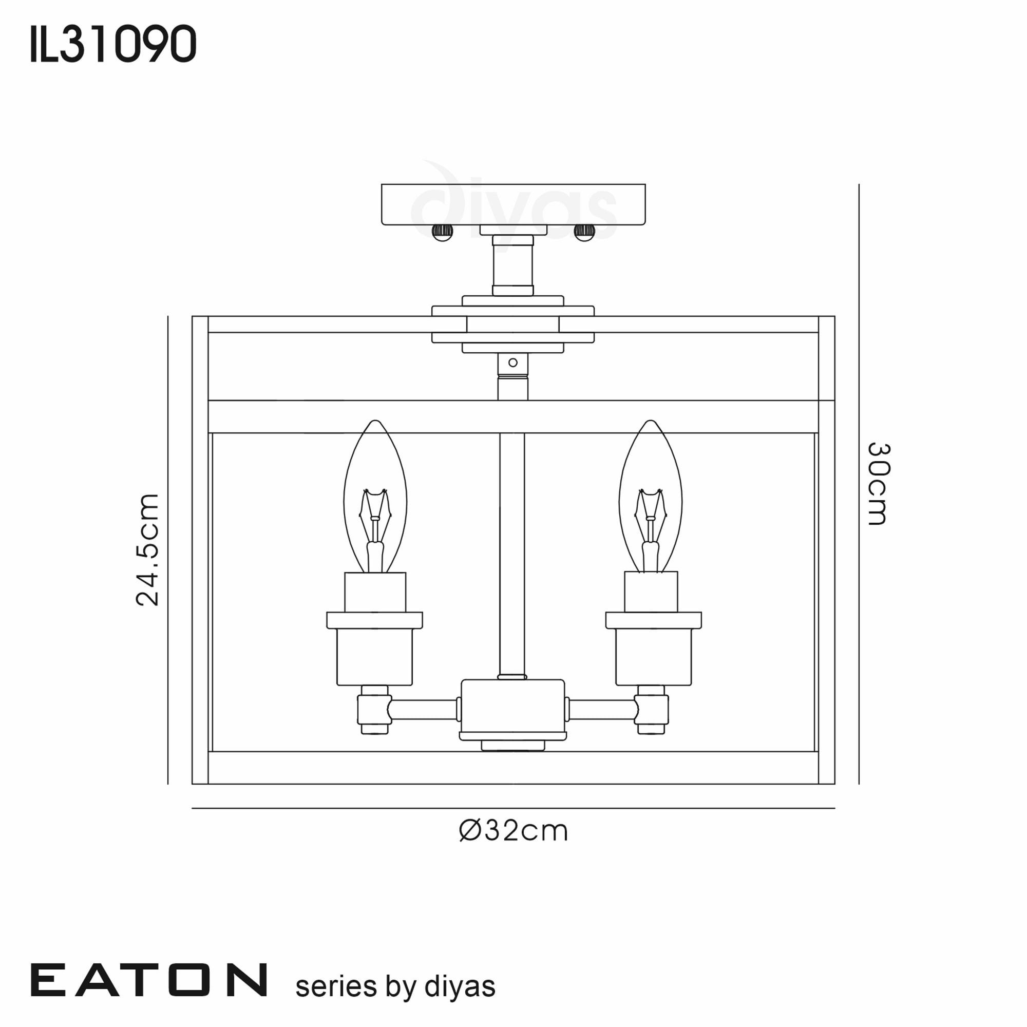 Diyas IL31090 Eaton Semi Ceiling 3 Light Antique Brass/Glass