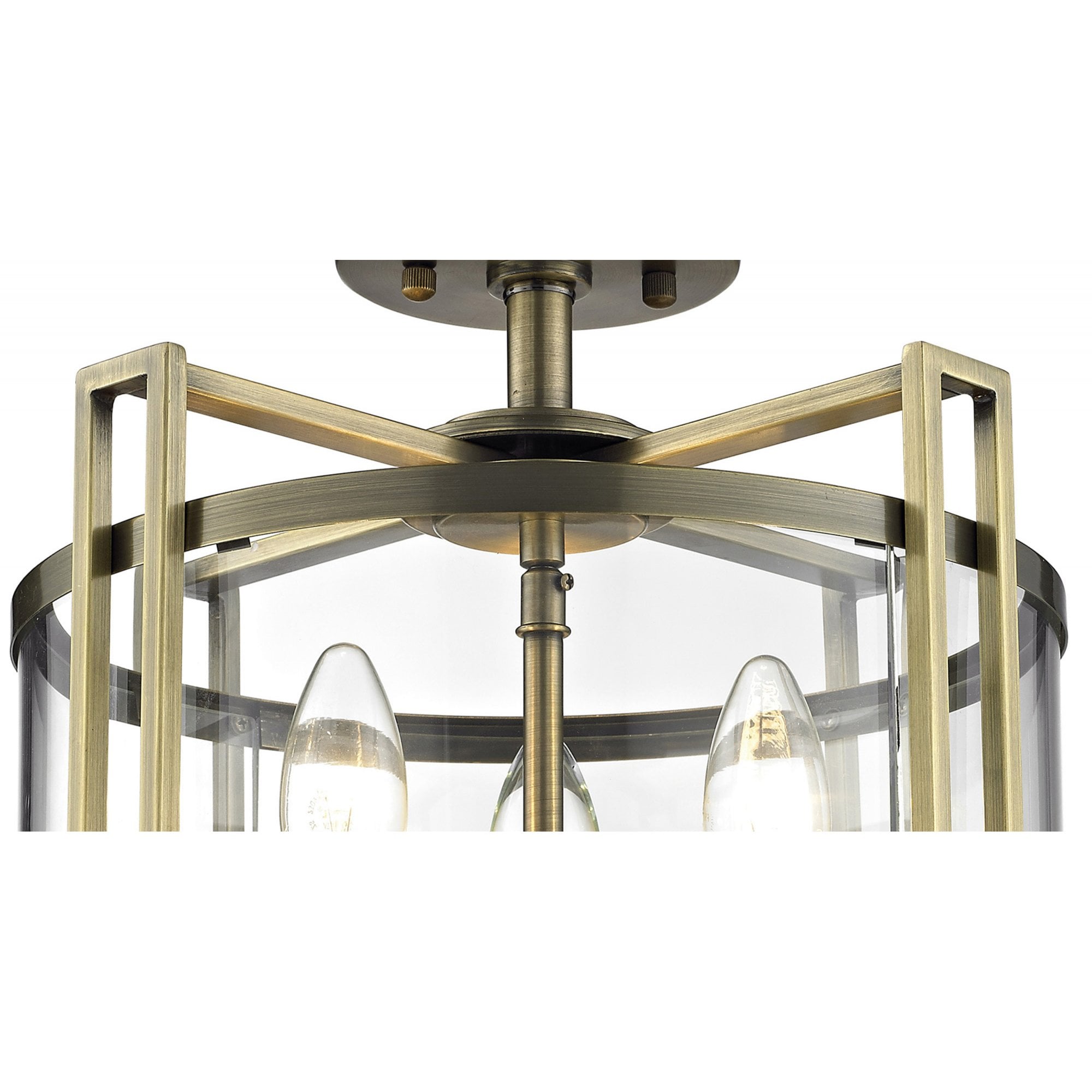 Diyas IL31090 Eaton Semi Ceiling 3 Light Antique Brass/Glass