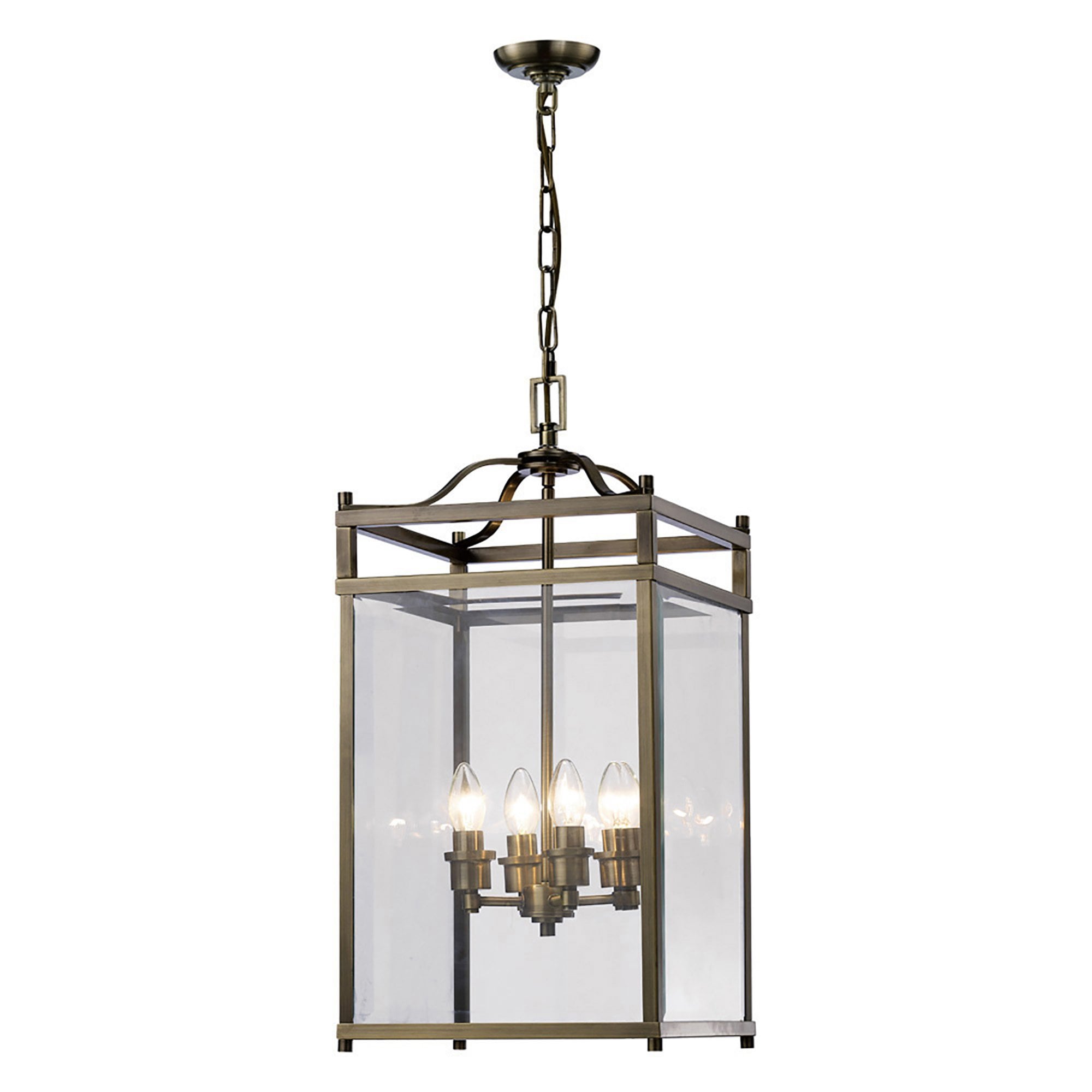Diyas IL31113 Aston Pendant 4 Light Antique Brass/Glass