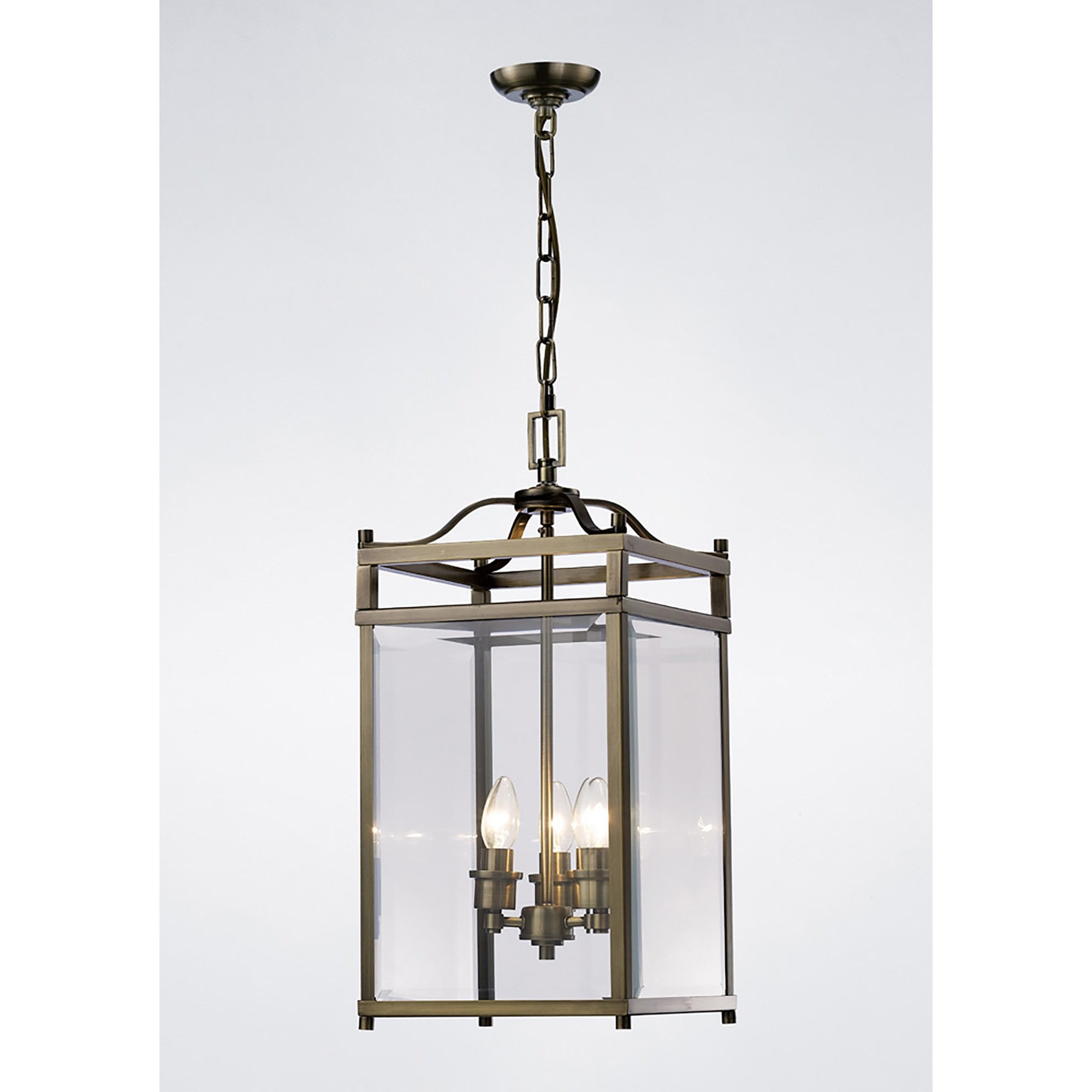 Diyas IL31112 Aston Pendant 3 Light Antique Brass/Glass