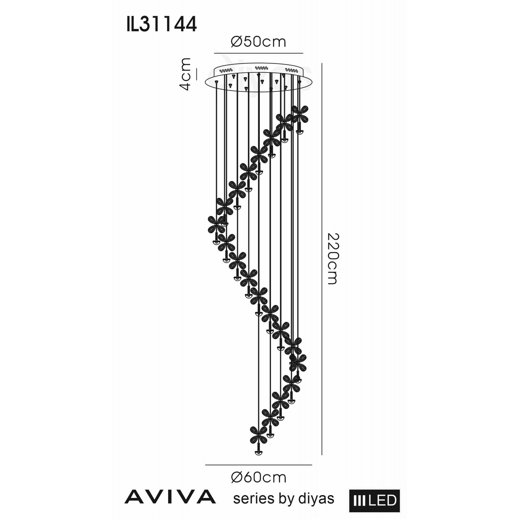 Diyas IL31144 Aviva Pendant 20 Light 4000K LED Polished Chrome/Crystal