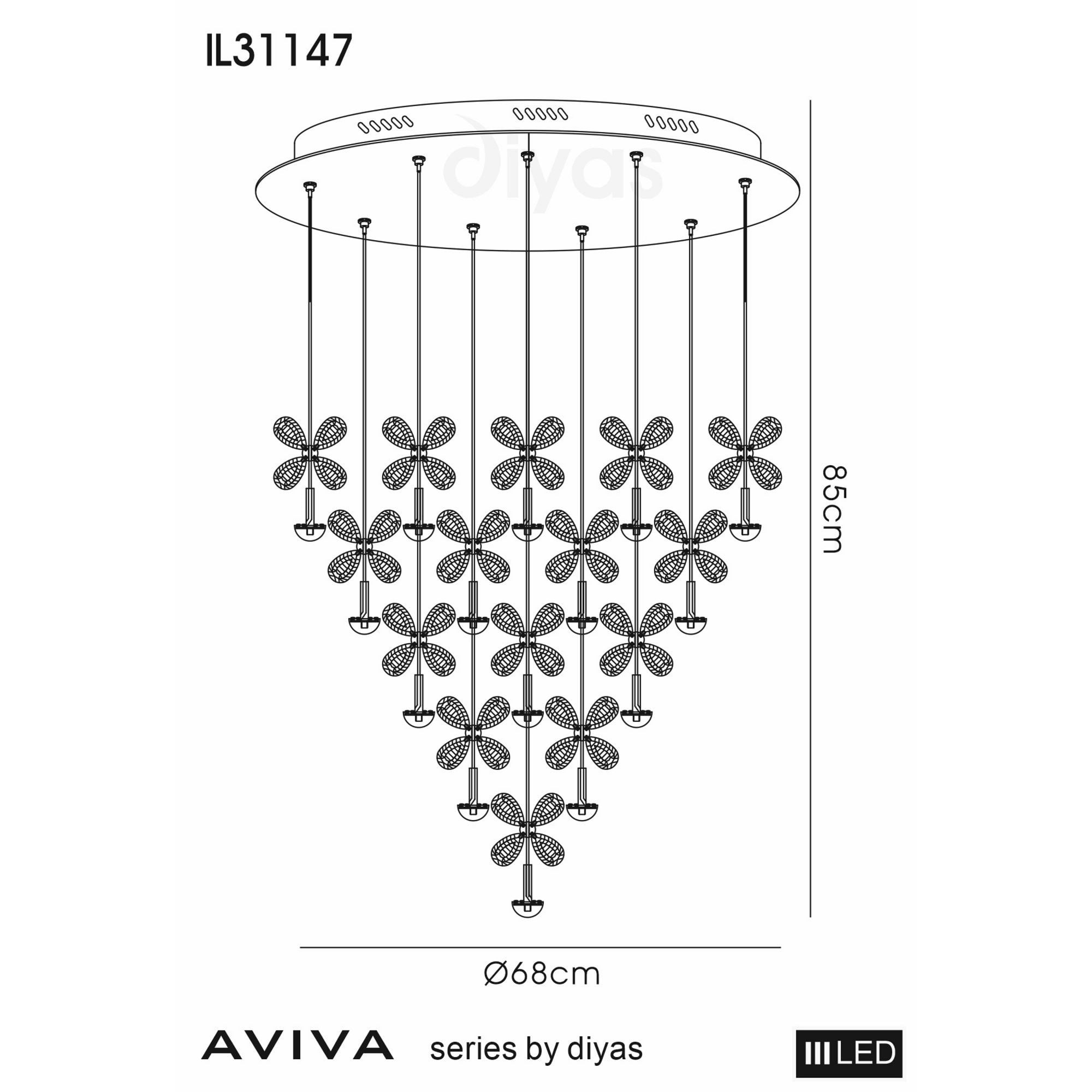 Diyas IL31147 Aviva Pendant Round 28 Light 4000K LED Polished Chrome/Crystal