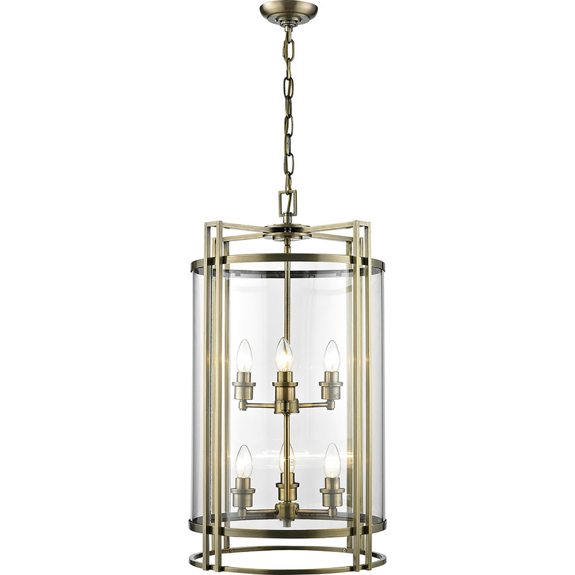 Diyas IL31094 Eaton Pendant 6 Light Antique Brass/Glass