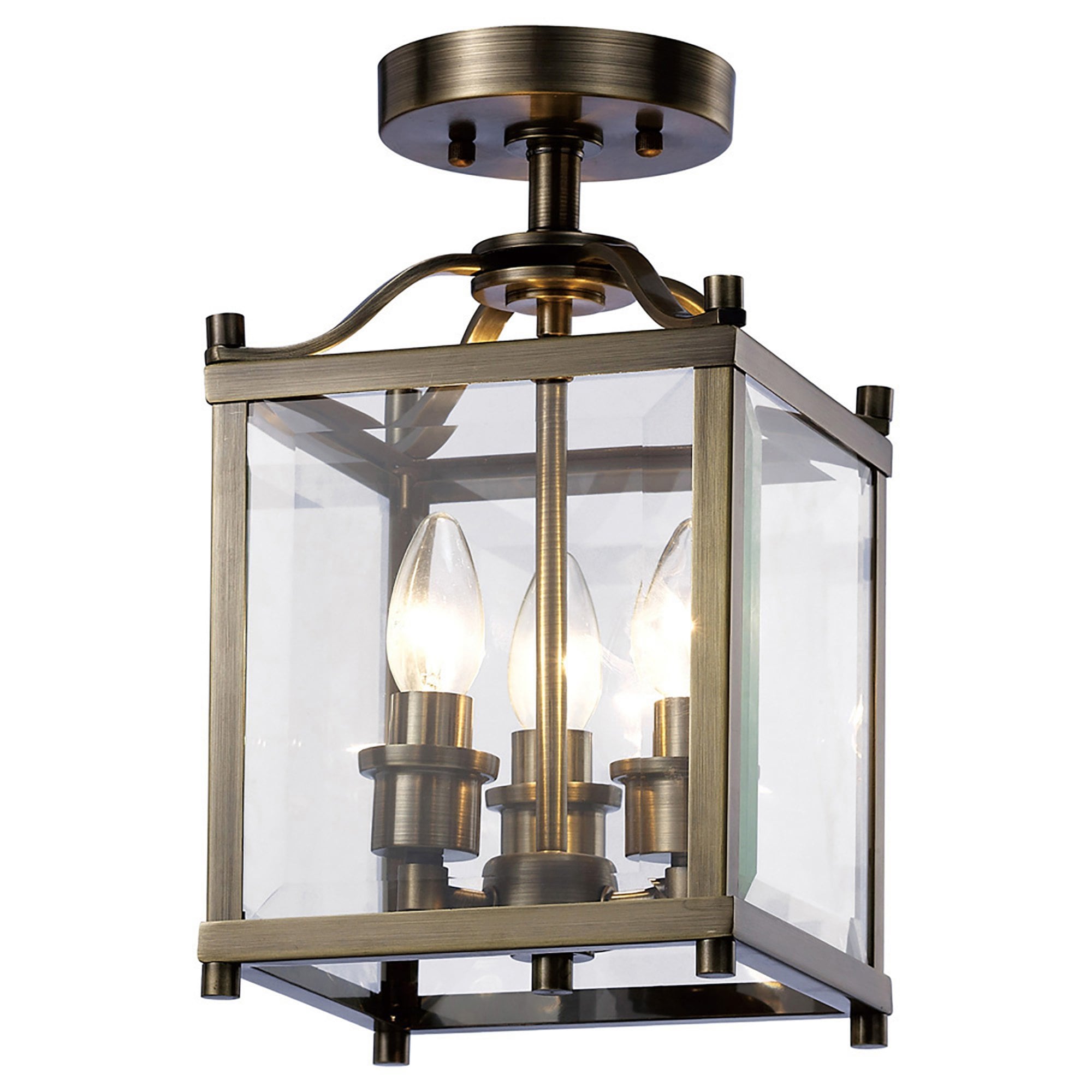 Diyas IL31110 Aston Semi Ceiling 3 Light Antique Brass/Glass