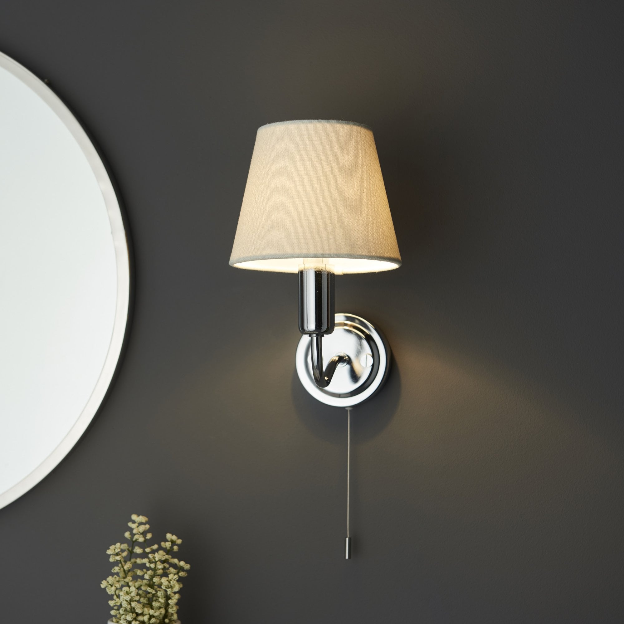 Endon Conway Single Light Wall - Chrome Plate & Ivory Fabric