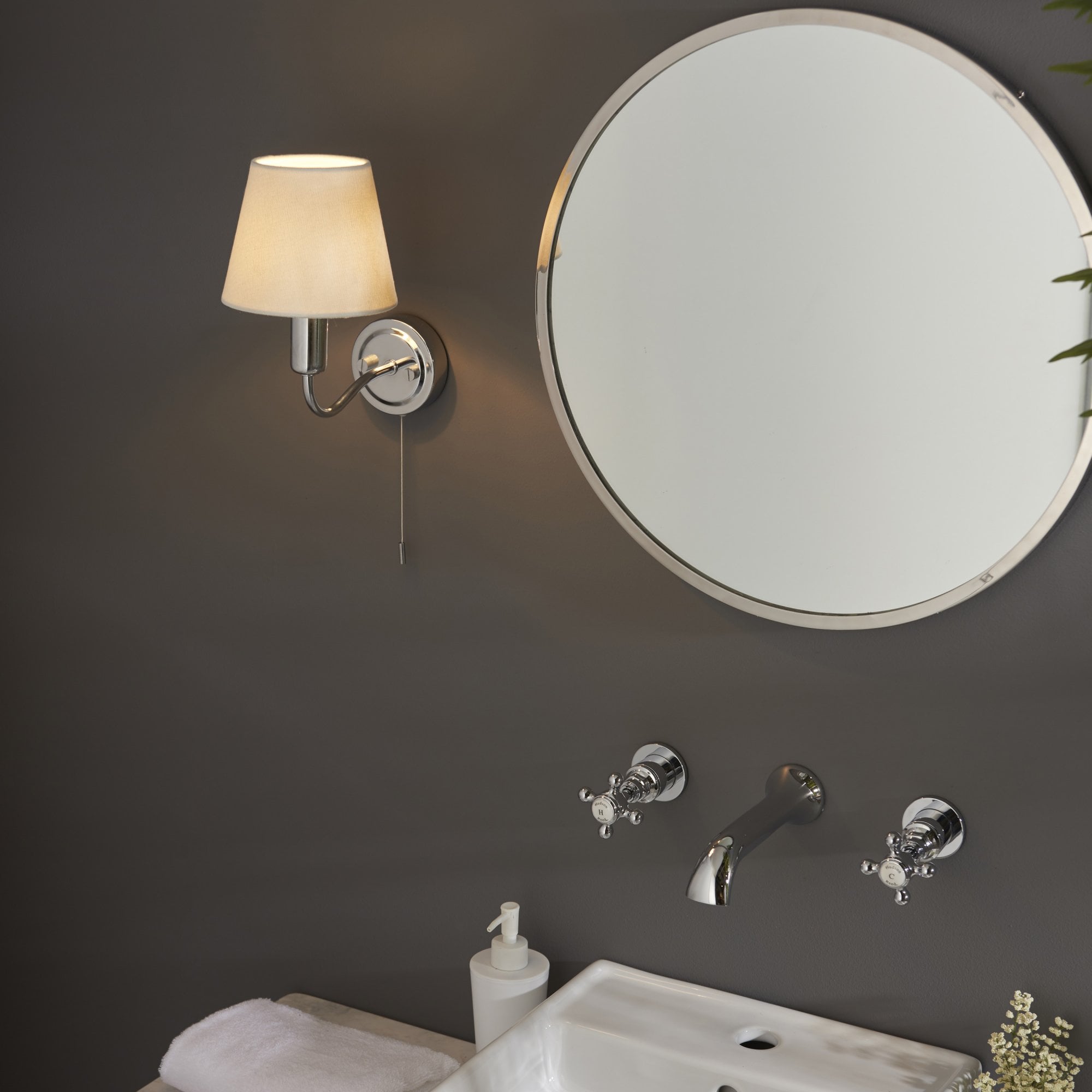 Endon Conway Single Light Wall - Chrome Plate & Ivory Fabric