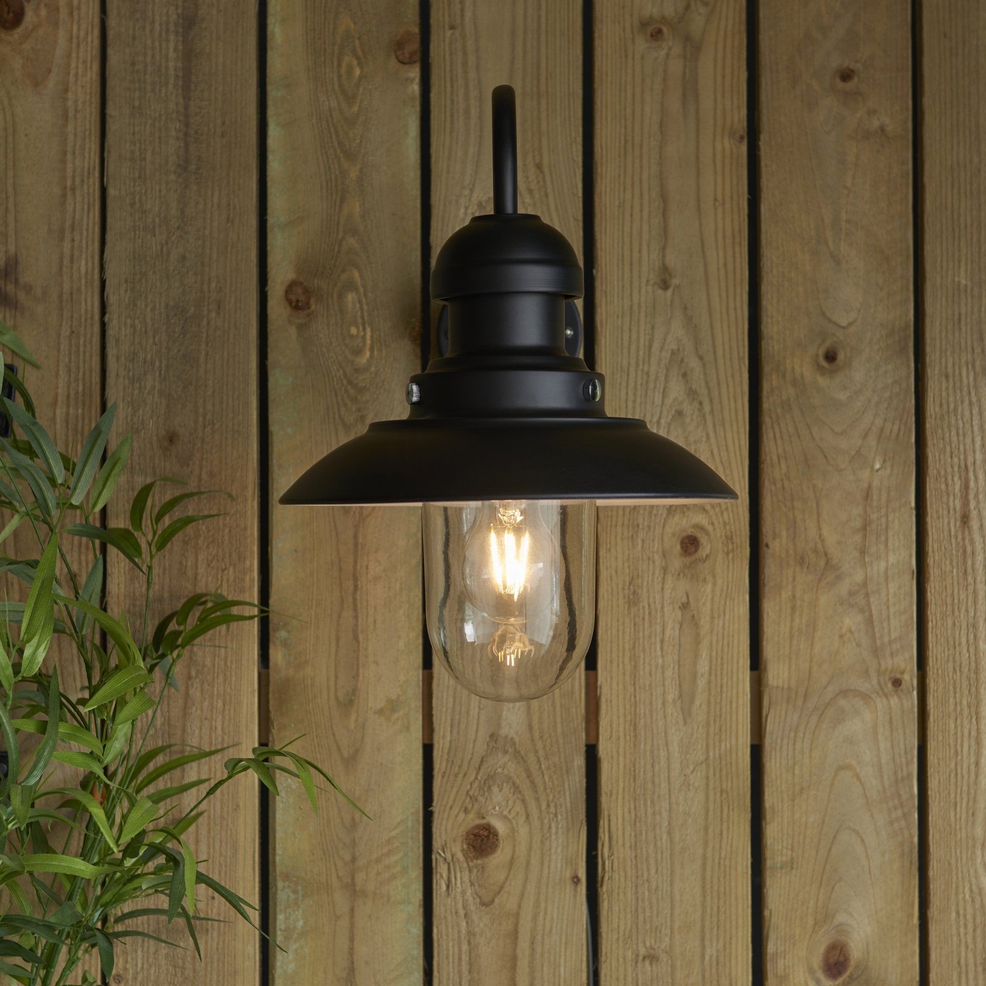 Endon Hereford Single Light Fisherman Arm Wall Light  - Matt Black & Clear Glass