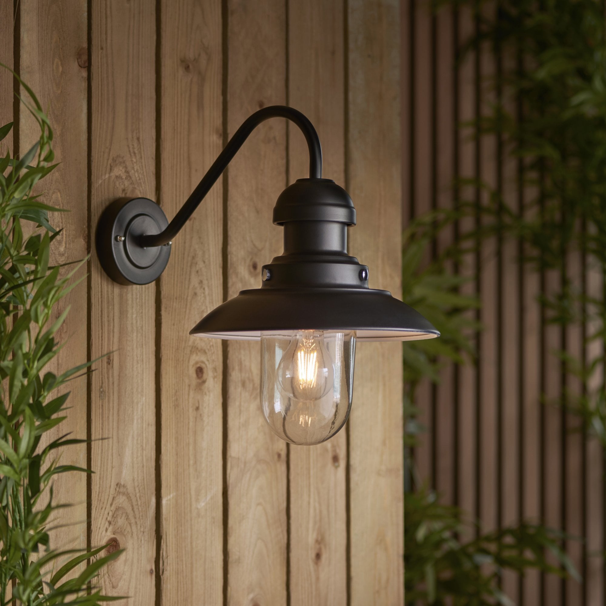 Endon Hereford Single Light Fisherman Arm Wall Light  - Matt Black & Clear Glass