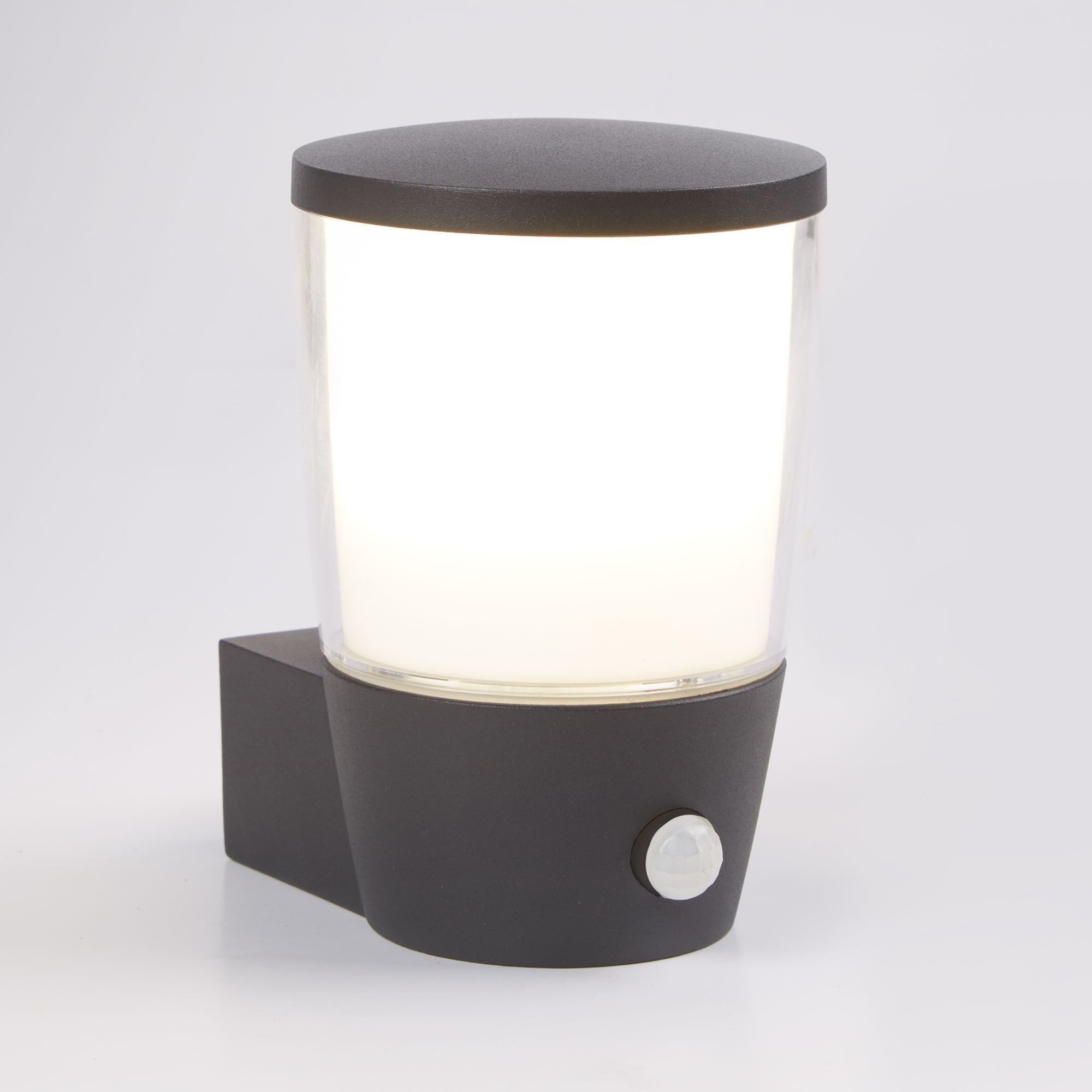 Searchlight Tees Outdoor PIR Wall Light - Grey, Clear & White Shade - IP44