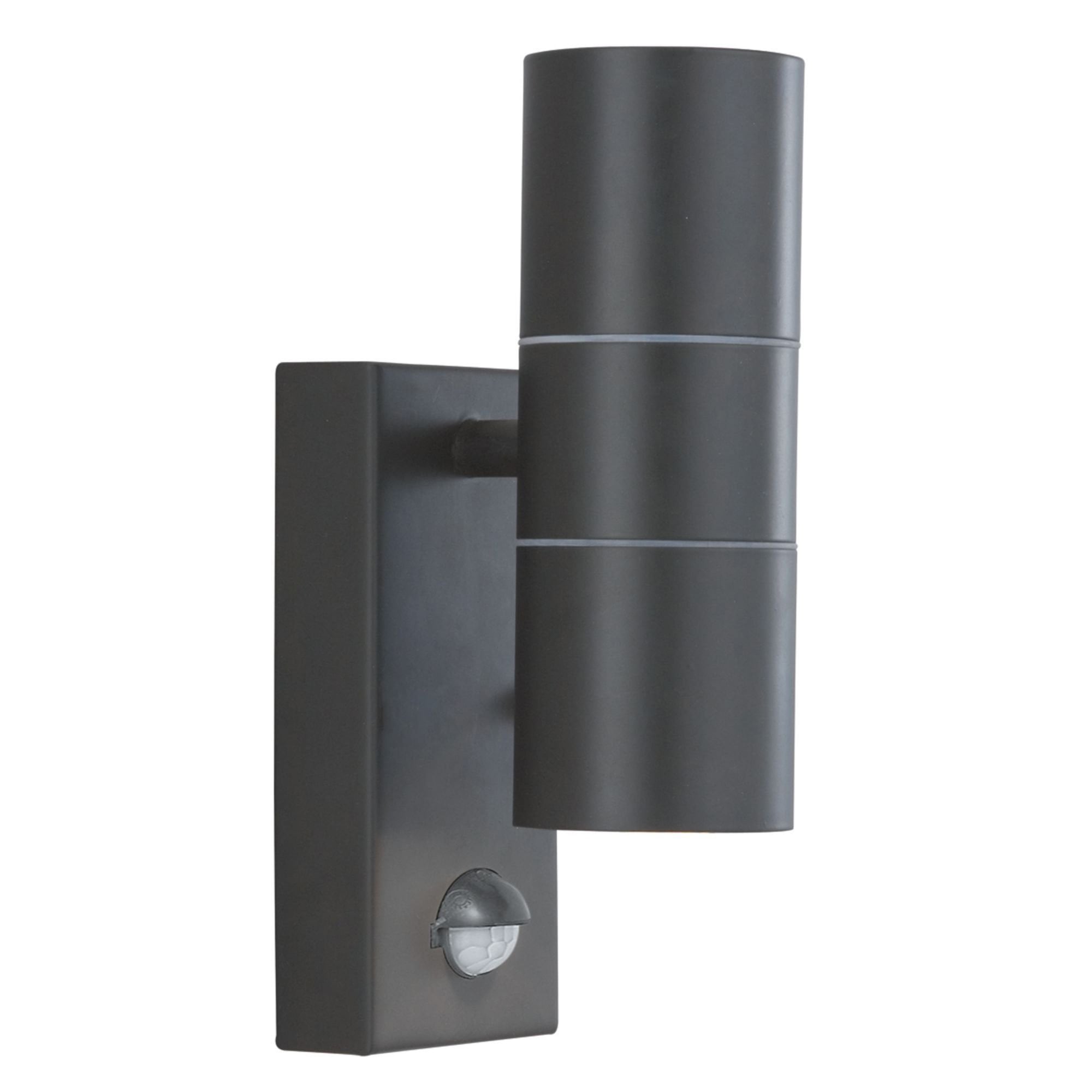 Searchlight Mela 2 Light Outdoor Wall Light with Motion Sensor- Silk Black & Glass