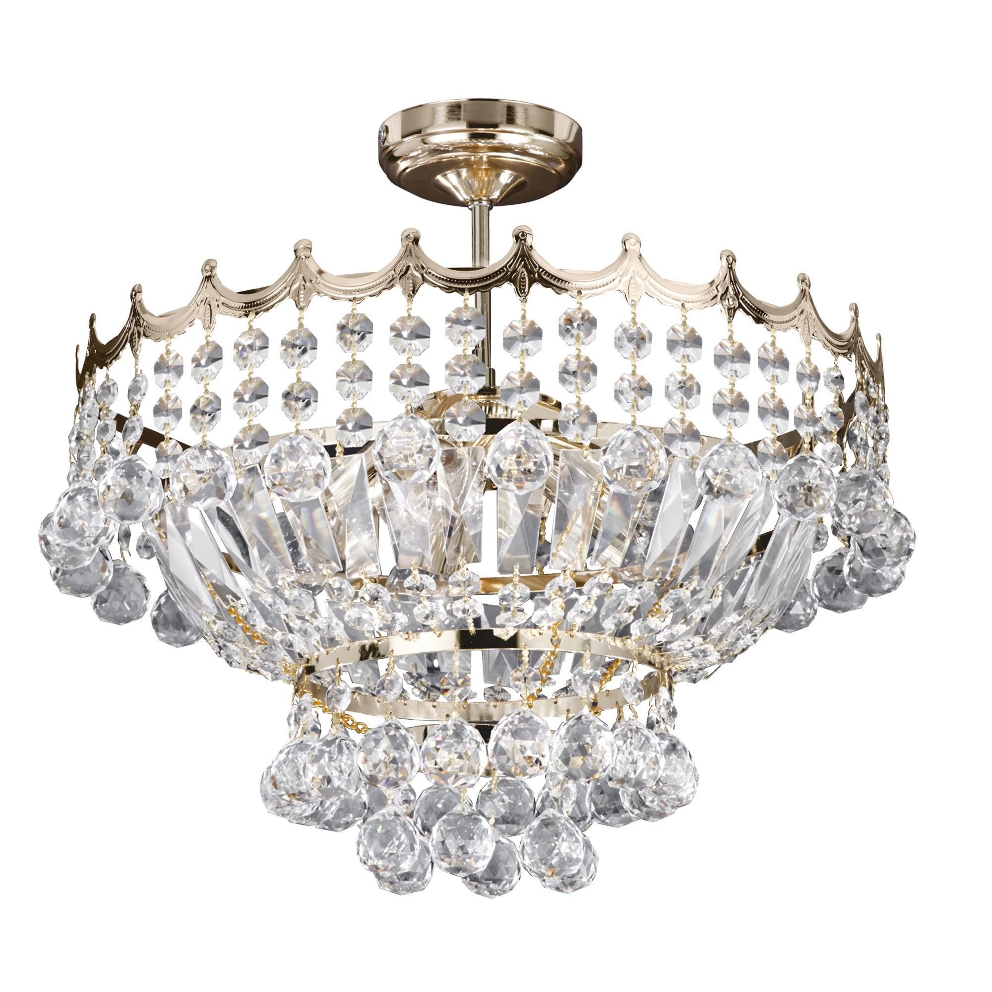 Searchlight Villas 5 Light Semi-Flush Light - Gold Frame & Crystal