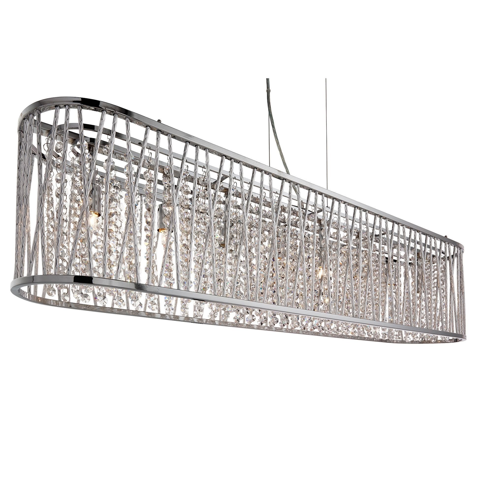 Searchlight Edgeware 8 Light Bar Pendant - Chrome, Clear Crystal & Aluminium Trim