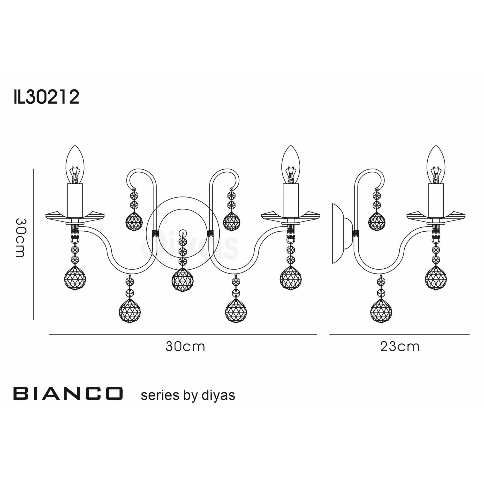 Diyas IL30212 Bianco Wall Light Switched 2 Light French Gold/Crystal