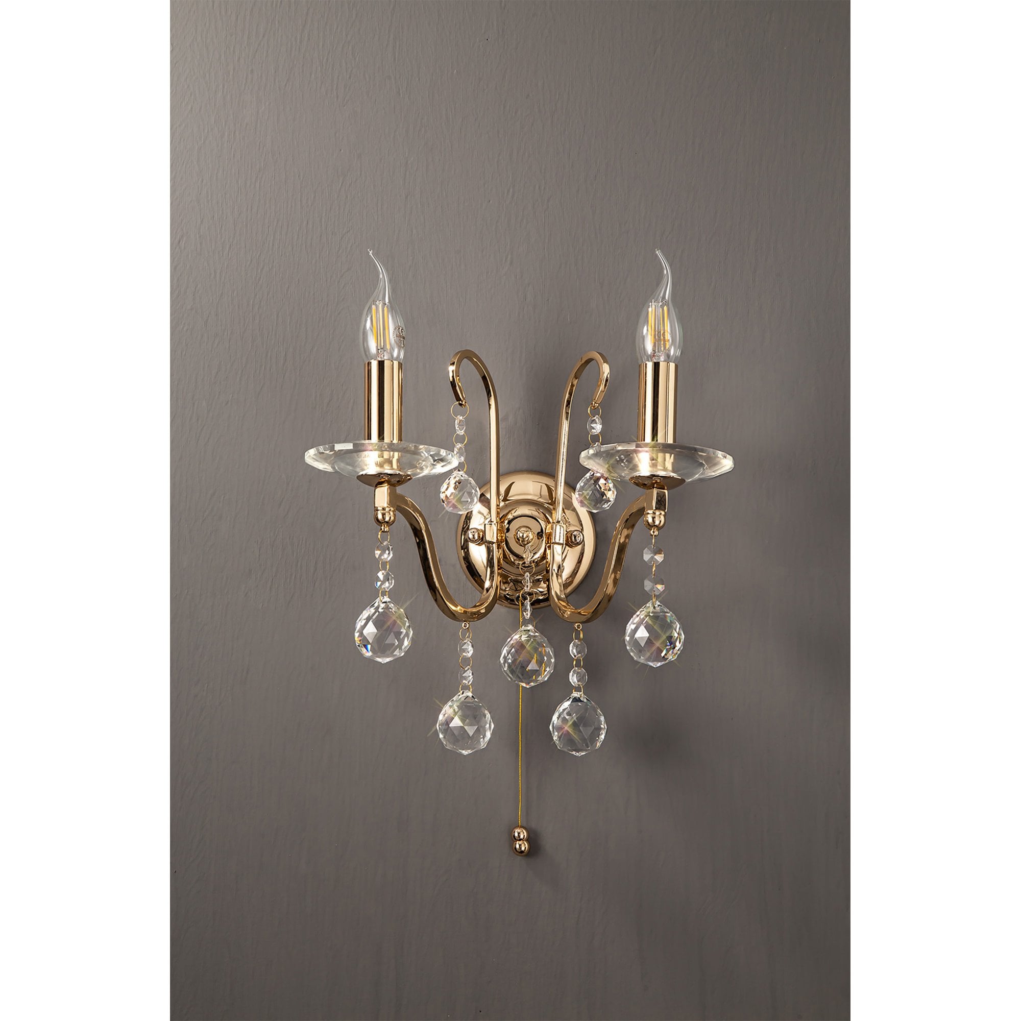 Diyas IL30212 Bianco Wall Light Switched 2 Light French Gold/Crystal