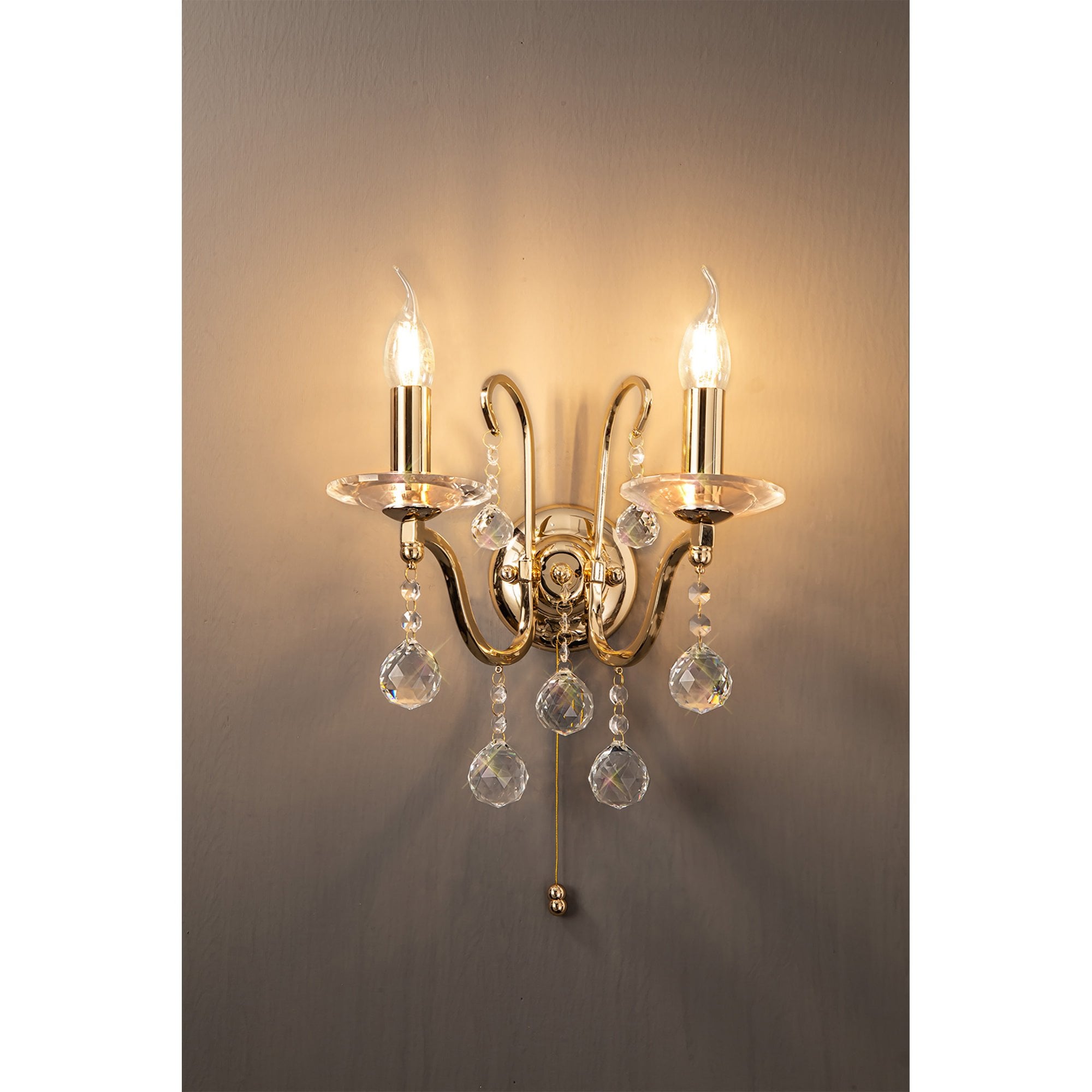 Diyas IL30212 Bianco Wall Light Switched 2 Light French Gold/Crystal