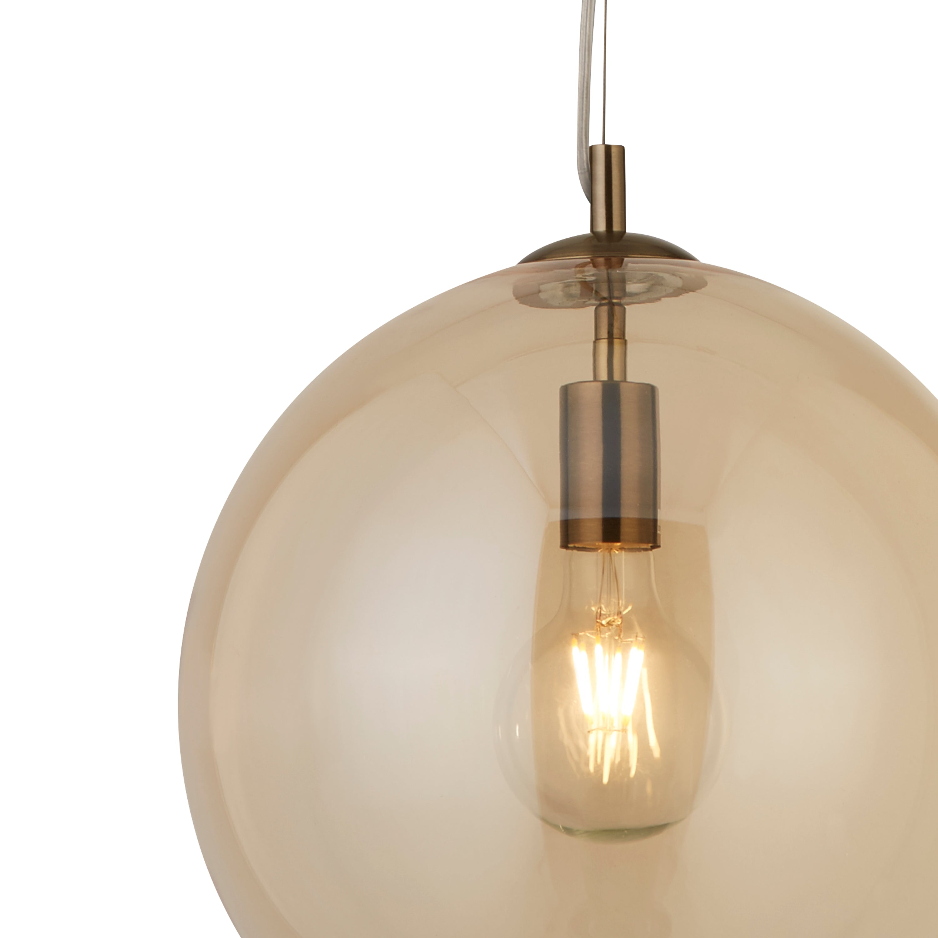 Searchlight Baines Single Round Pendant (35cm Diameter), Amber Glass, Antique Brass