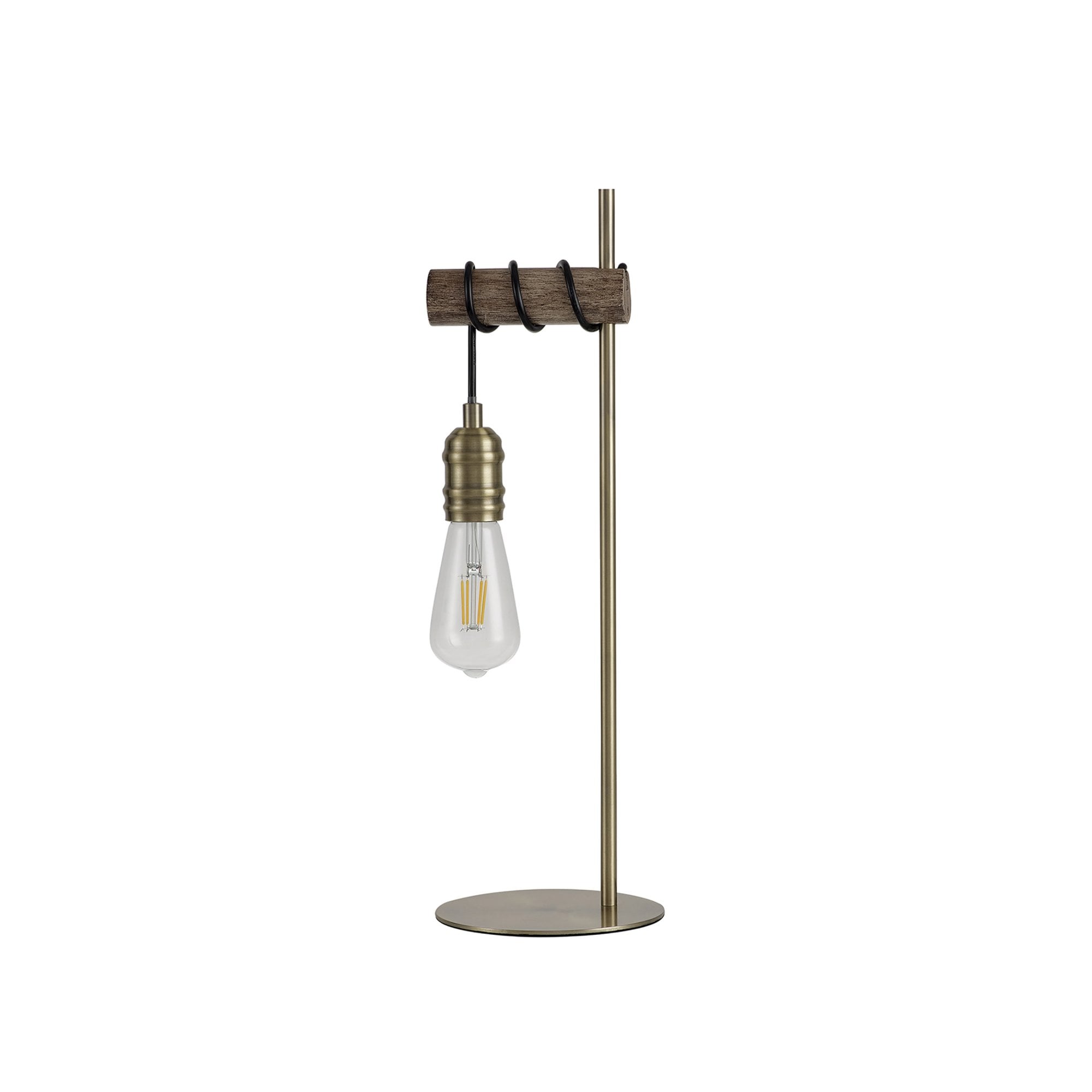 Fabula York Single Table Lamp - Medium Oak & Antique Brass