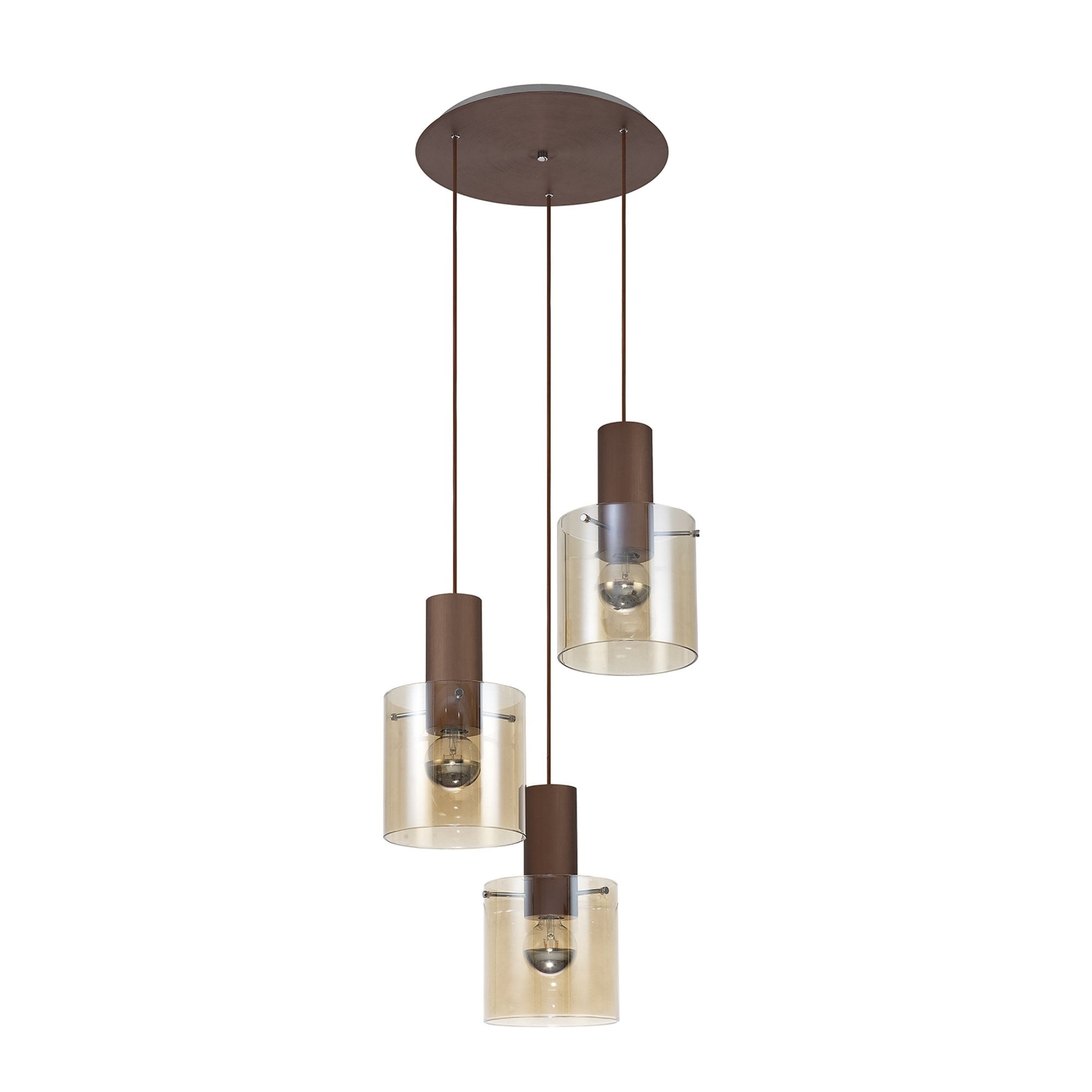 Fabula Kendon Adjustable 3 Light Round Pendant - Mocha & Amber Glass