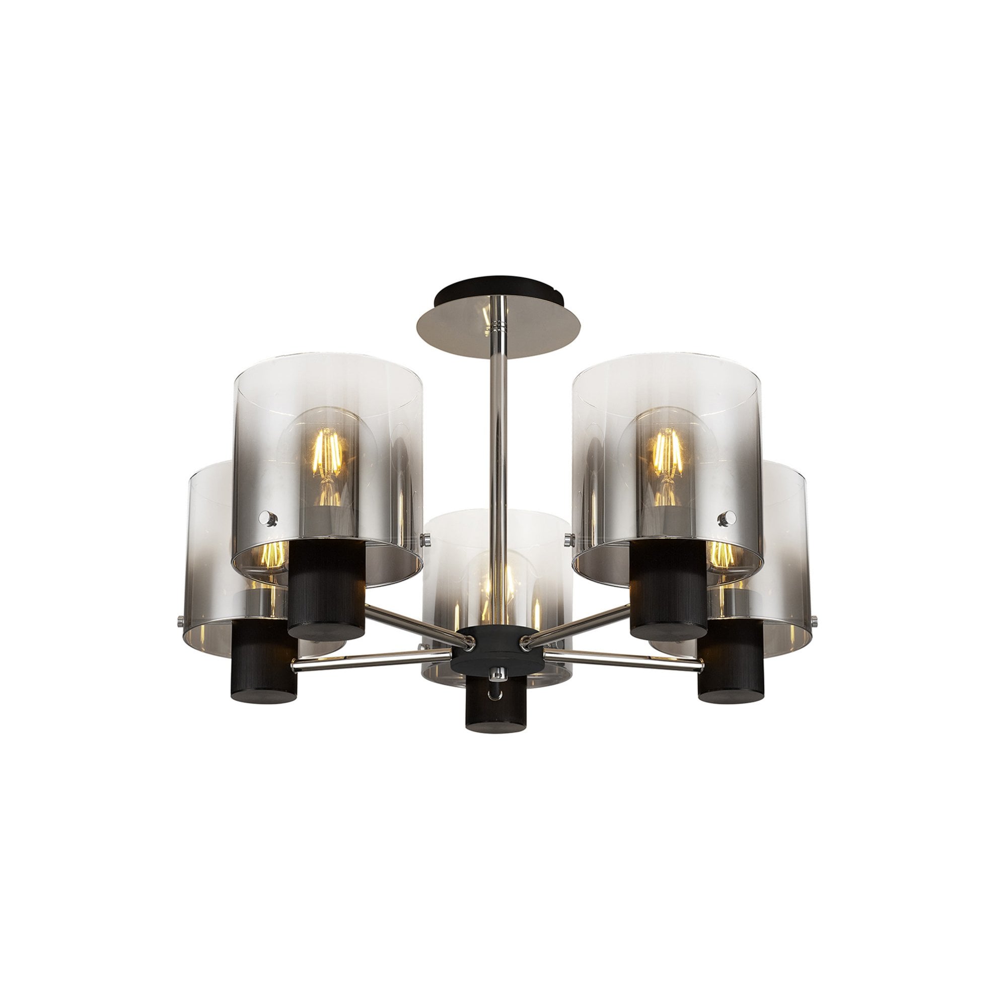 Fabula Kendon 5 Light Semi-Flush Light - Black & Smoke Fade Glass