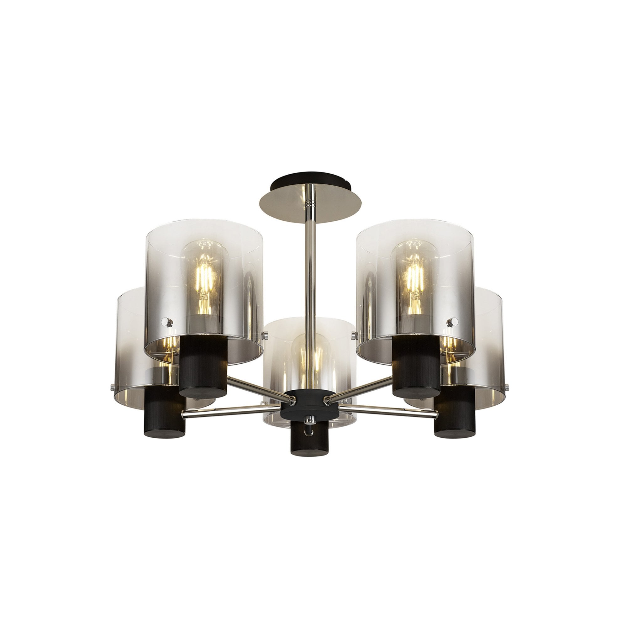 Fabula Kendon 5 Light Semi-Flush Light - Black & Smoke Fade Glass