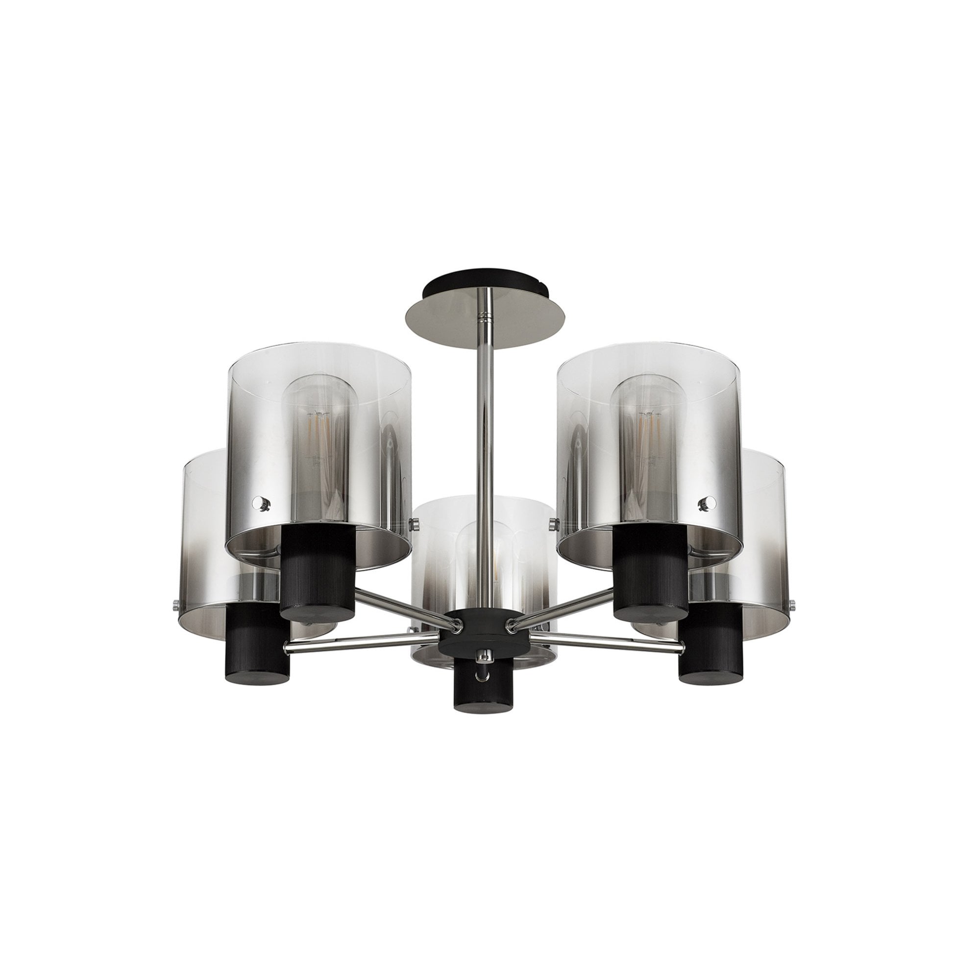 Fabula Kendon 5 Light Semi-Flush Light - Black & Smoke Fade Glass