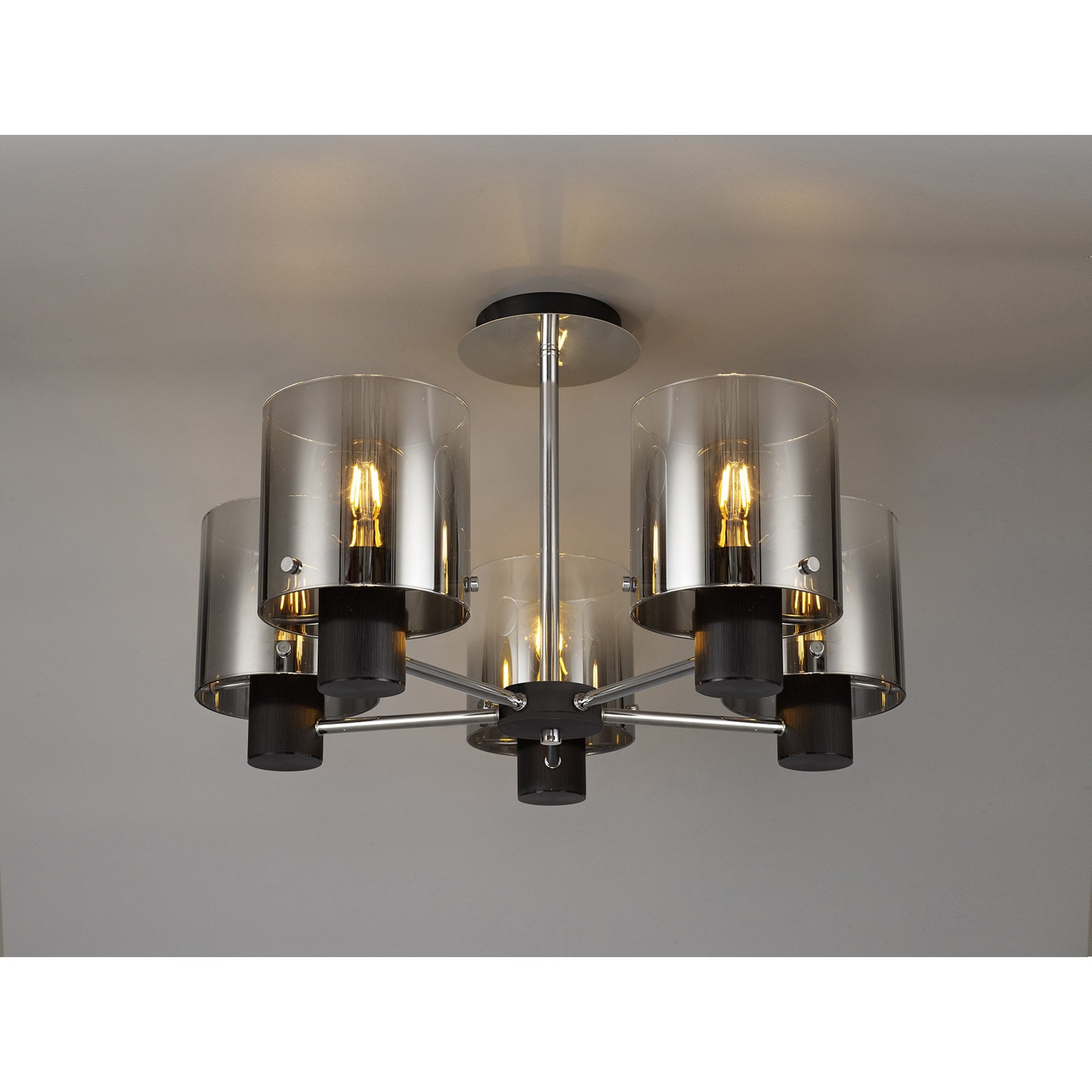 Fabula Kendon 5 Light Semi-Flush Light - Black & Smoke Fade Glass