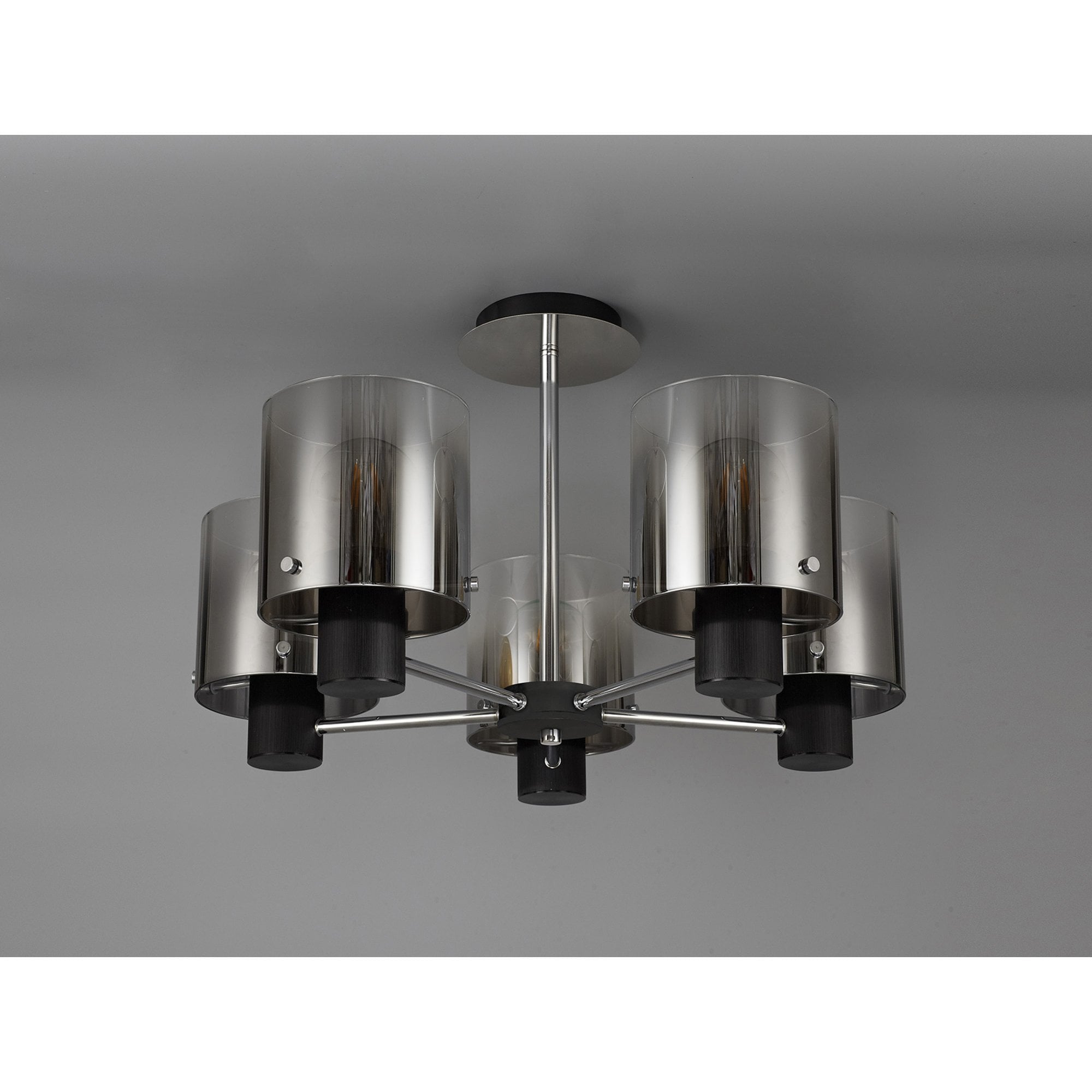 Fabula Kendon 5 Light Semi-Flush Light - Black & Smoke Fade Glass