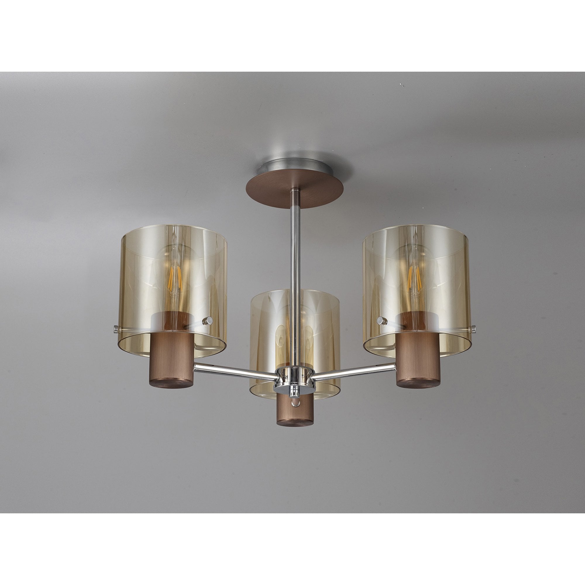 Fabula Kendon 3 Light Semi-Flush Light - Mocha & Amber Glass