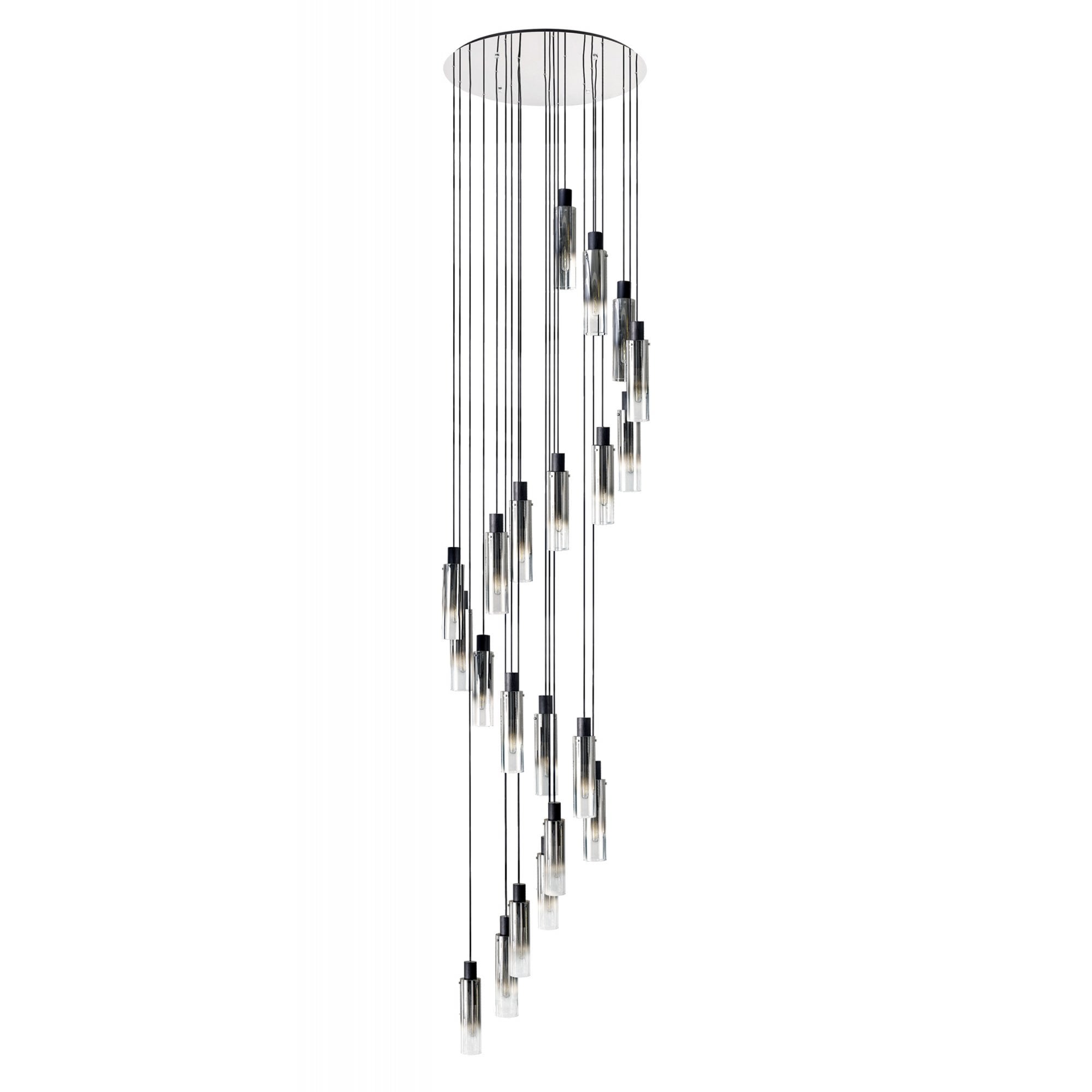 Fabula Kingfisher Adjustable 21 Light Round Pendant - Black & Smoke Fade Glass