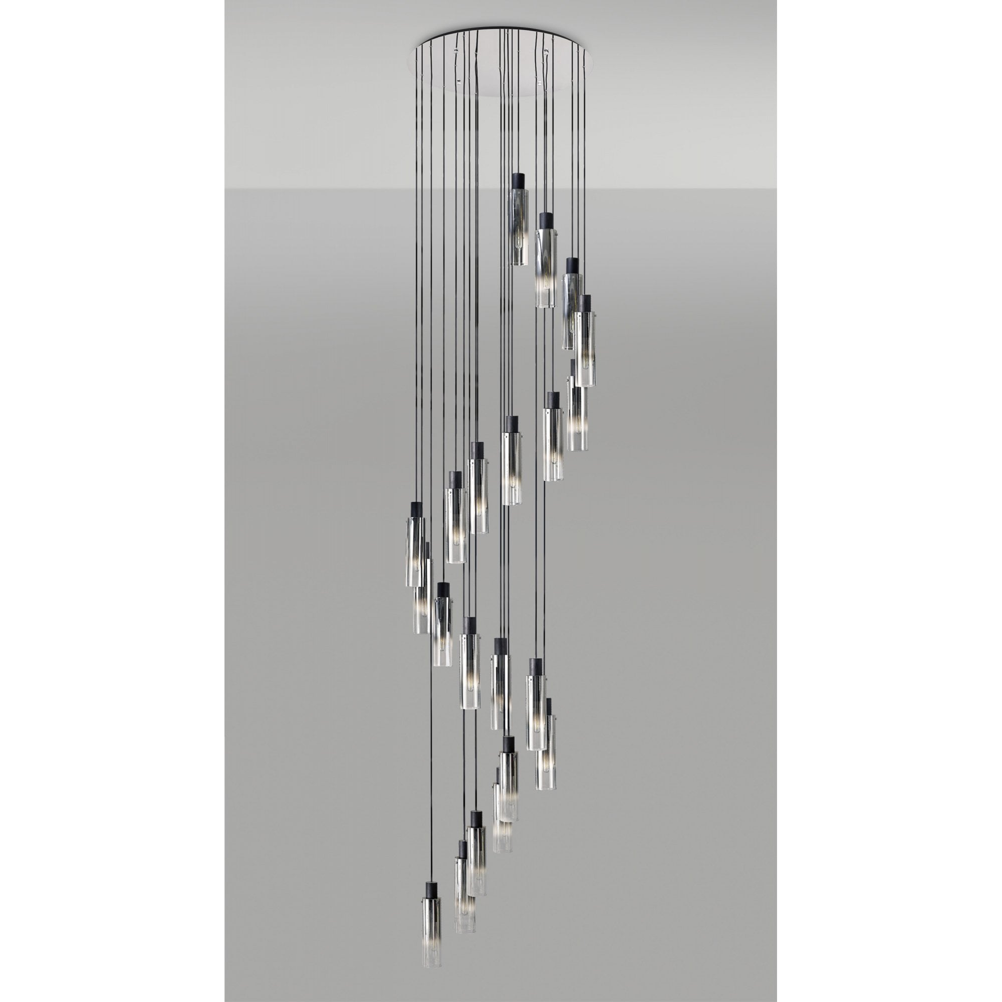 Fabula Kingfisher Adjustable 21 Light Round Pendant - Black & Smoke Fade Glass