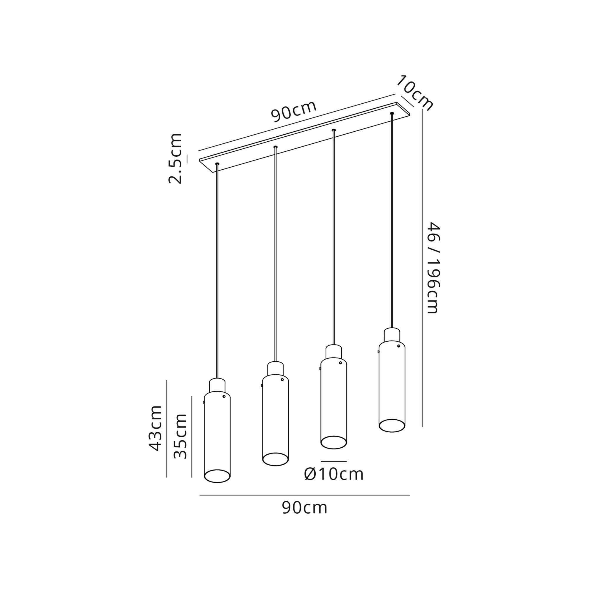 Fabula Kingfisher Adjustable 4 Light Linear Pendant - Black & Smoke Fade Glass