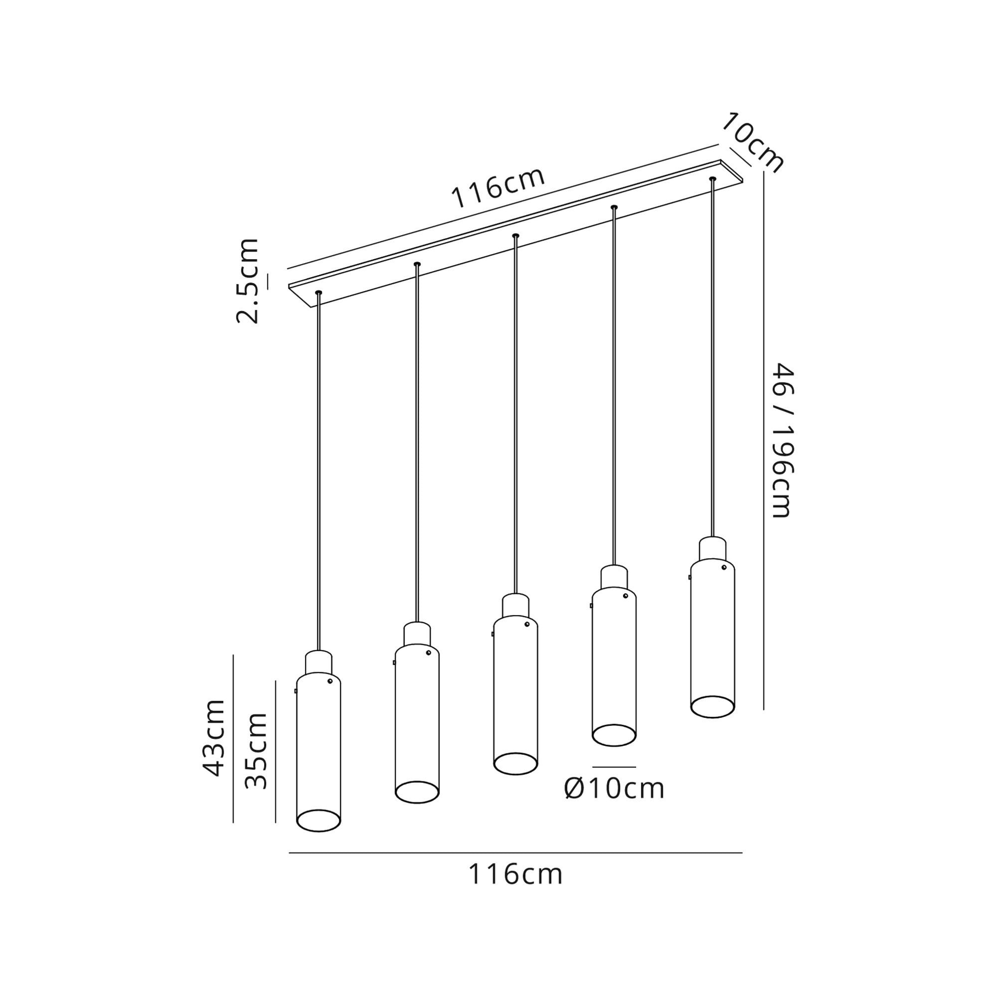 Fabula Kingfisher Adjustable 5 Light Linear Pendant - Black & Smoke Fade Glass