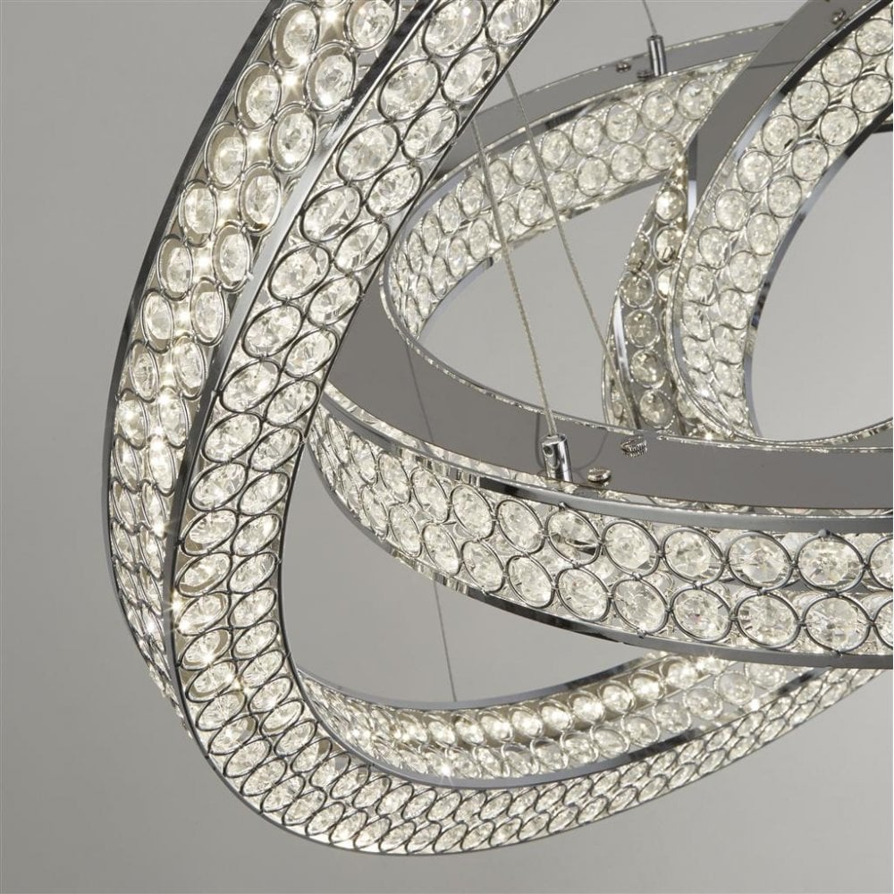 Searchlight Bala 3 Light LED Ceiling Pendant - Chrome & Crystal